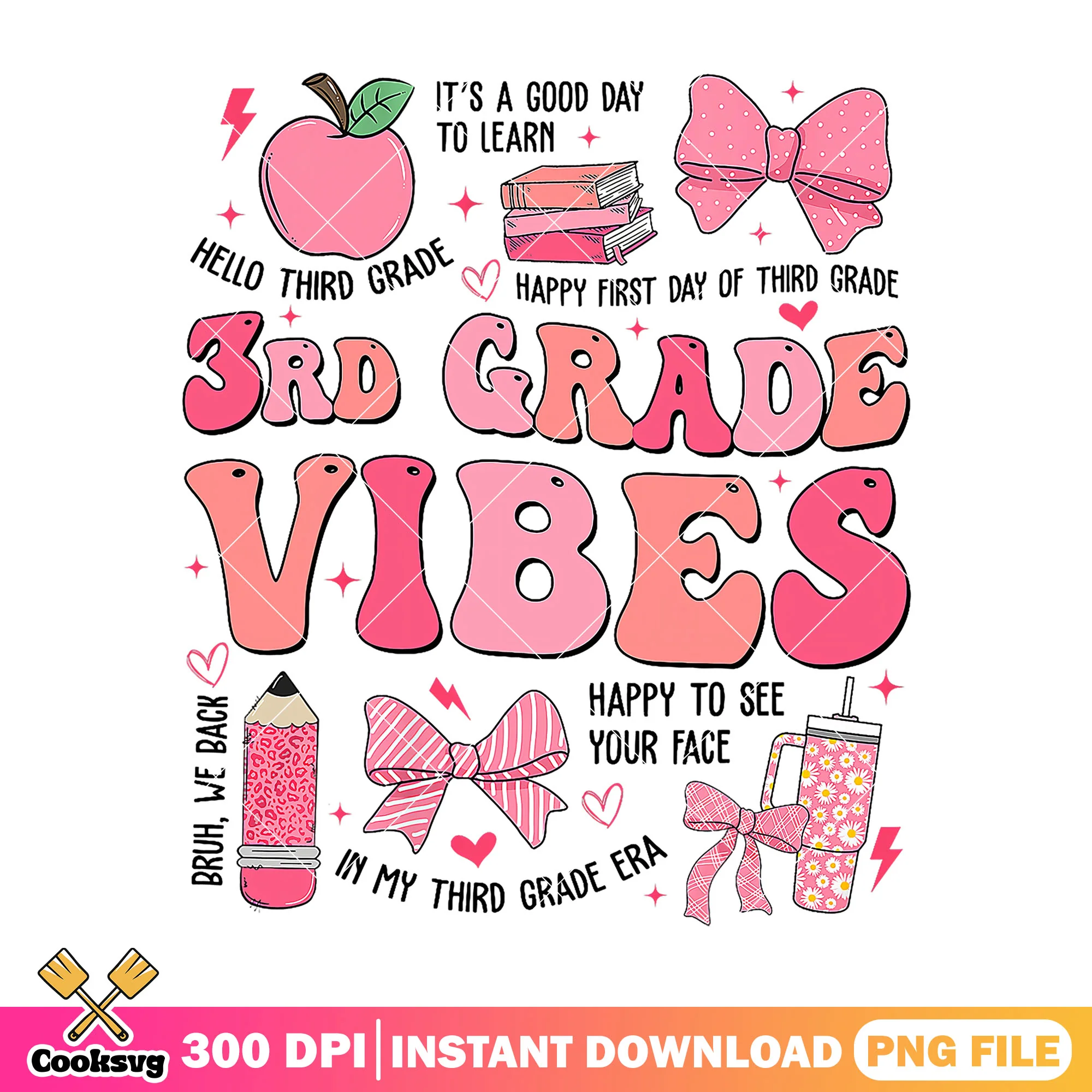 3rd grade vibes design png, back to school idea png, pink font png