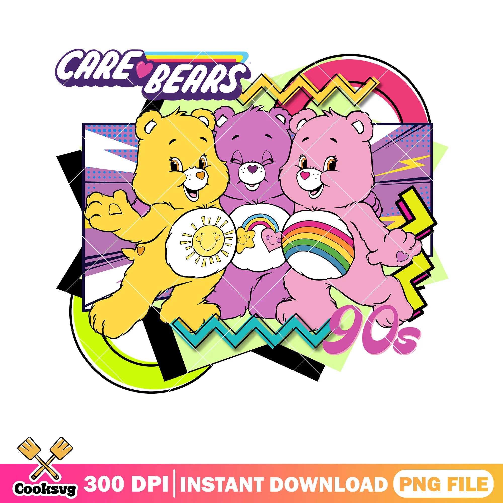 90s retro style png, classic cartoon png, Care Bears 90s png