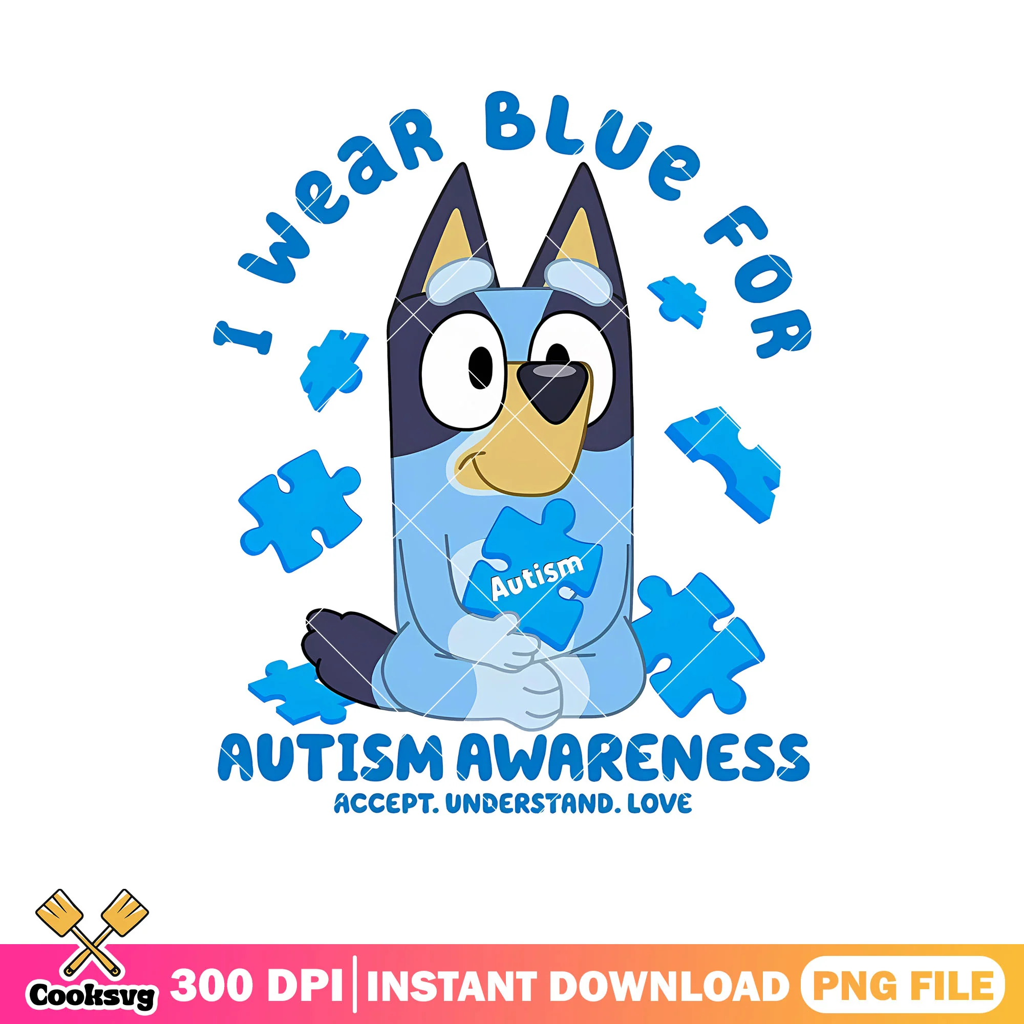 Accept wear blue for autism awareness png, bluey dog png, character bluey png