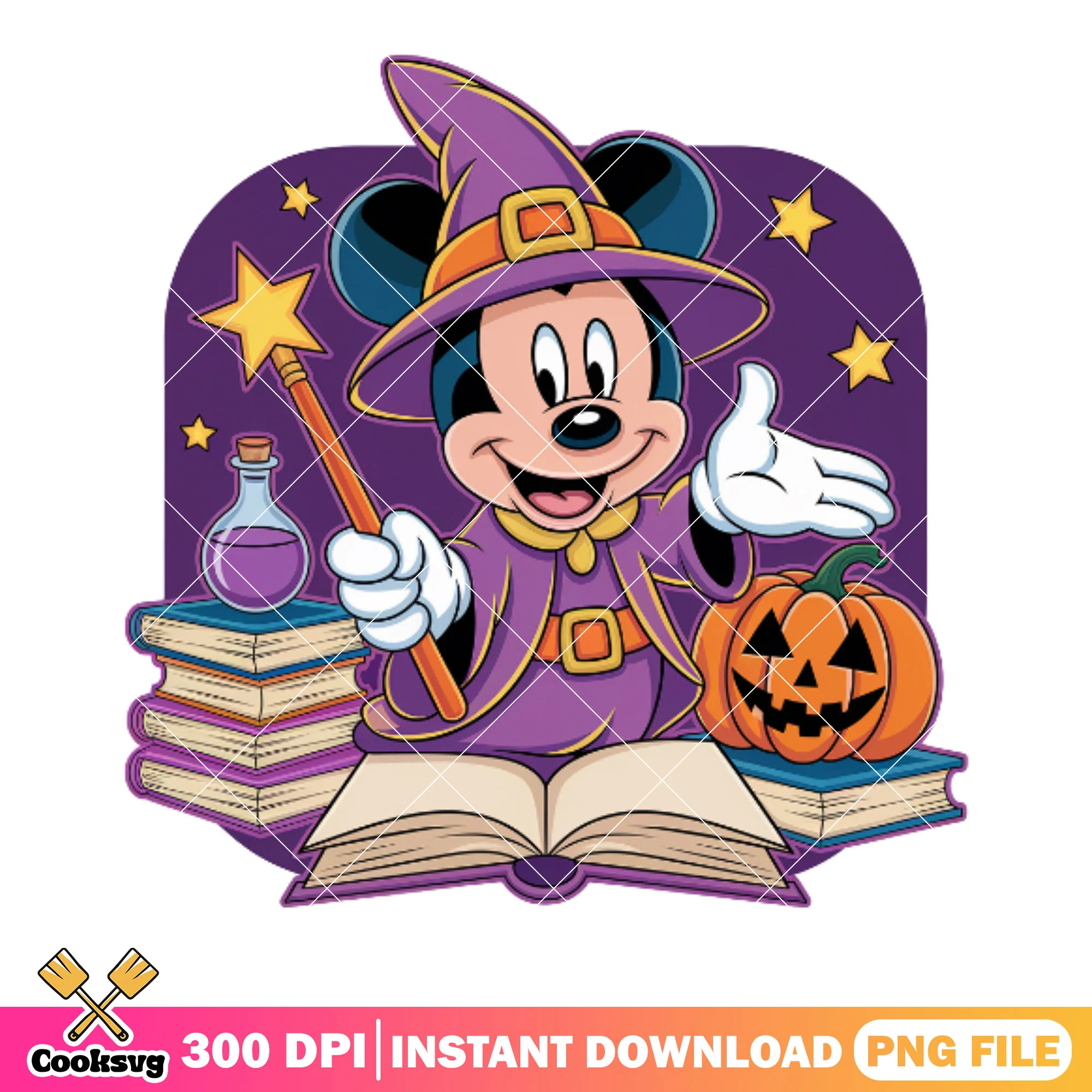Adorable mickey witch png, magican staff png, jack o lantern png