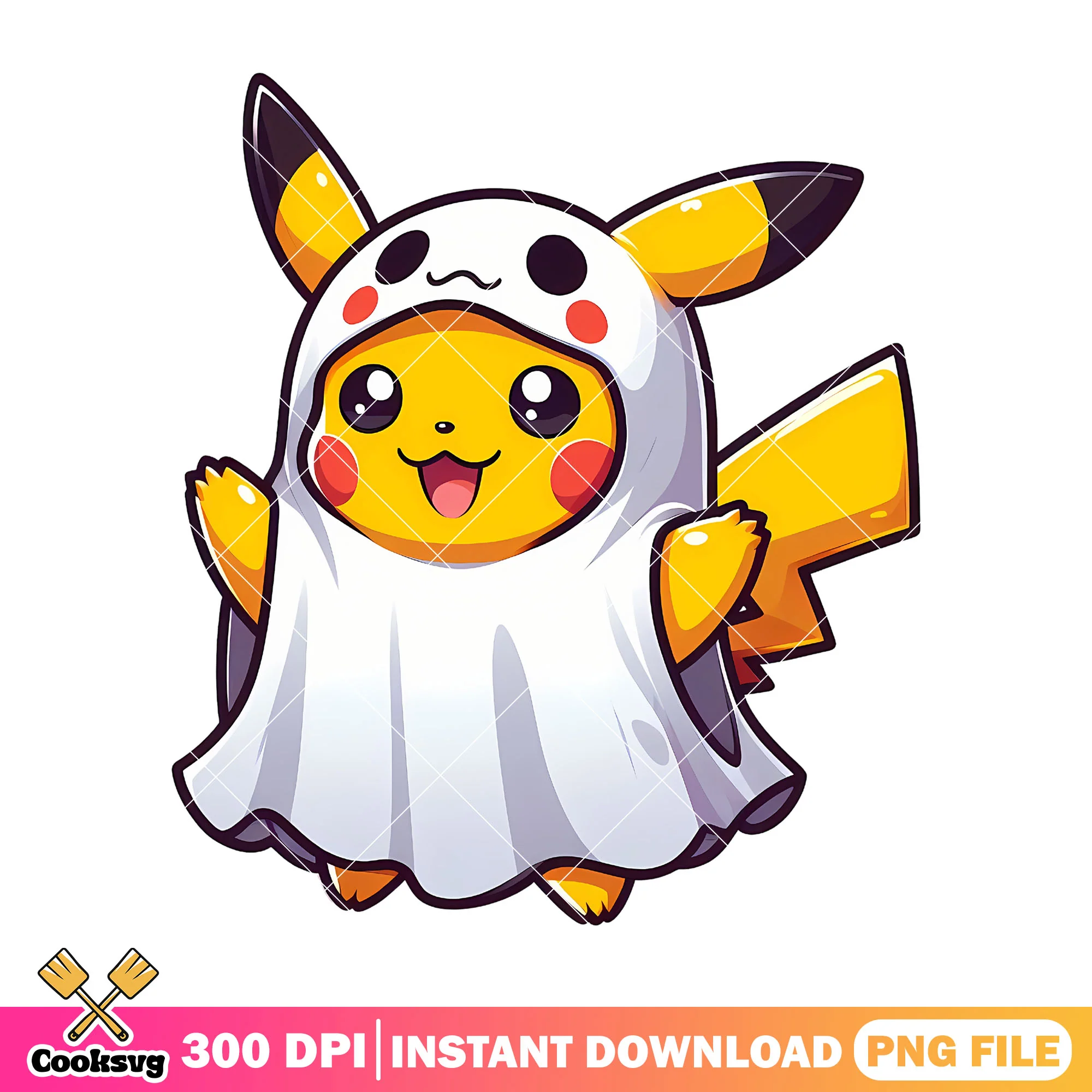 Adorable pikachu ghost png, pikachu custome png, halloween decor png