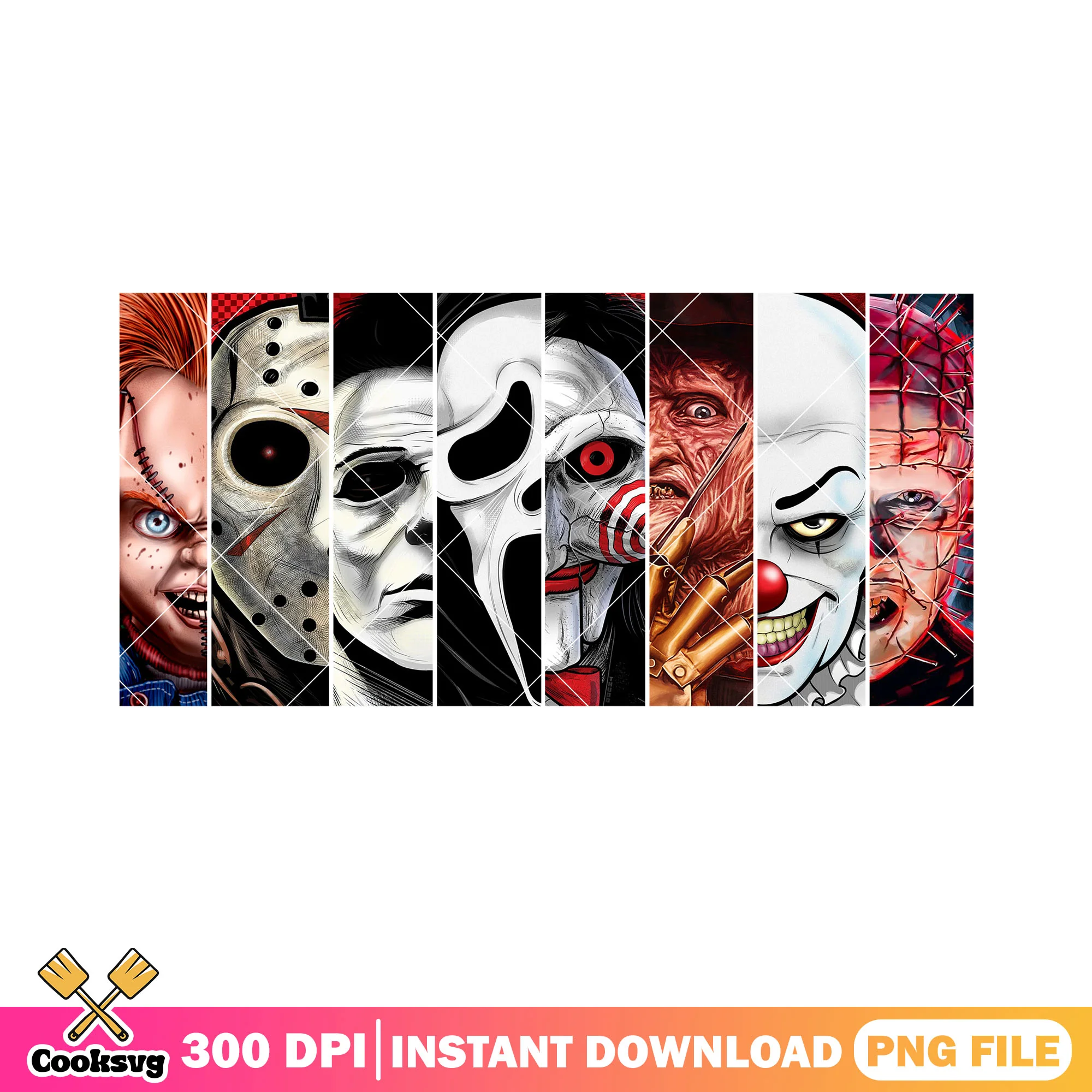 All halloween horror characters face design png, cast of halloween png