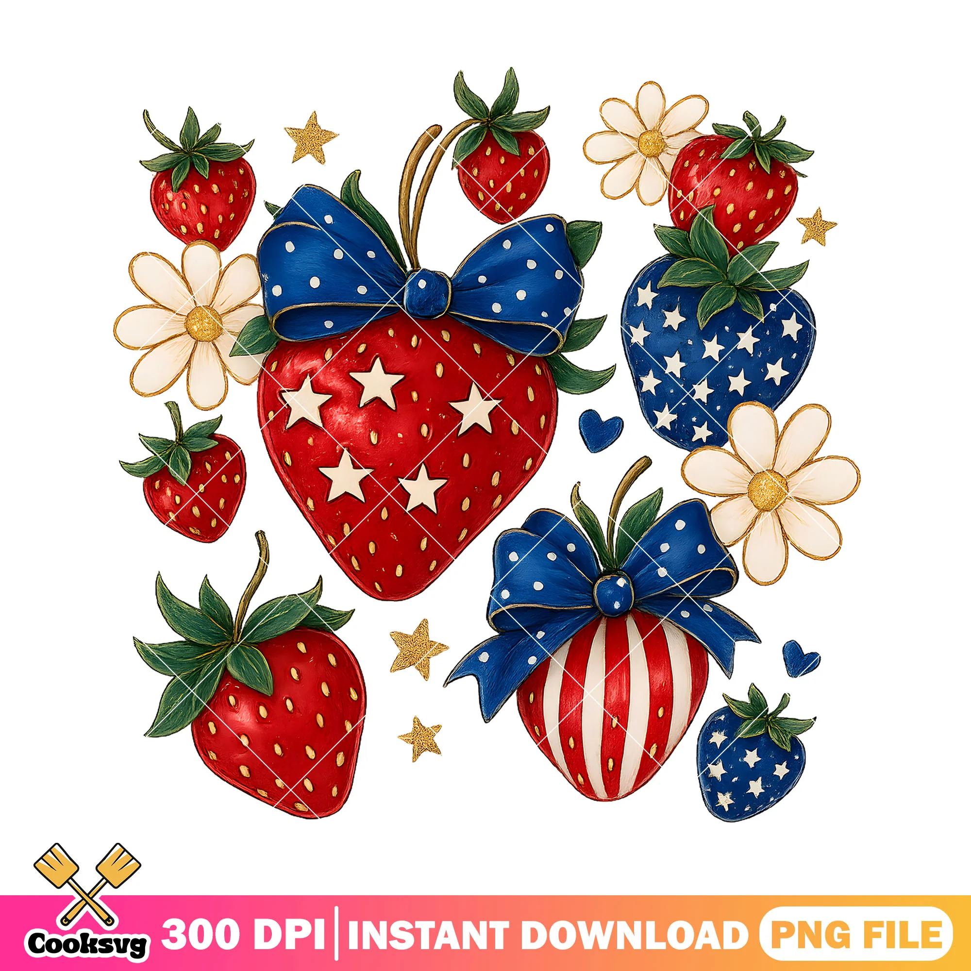 America strawberry and flower design png, strawberry america png