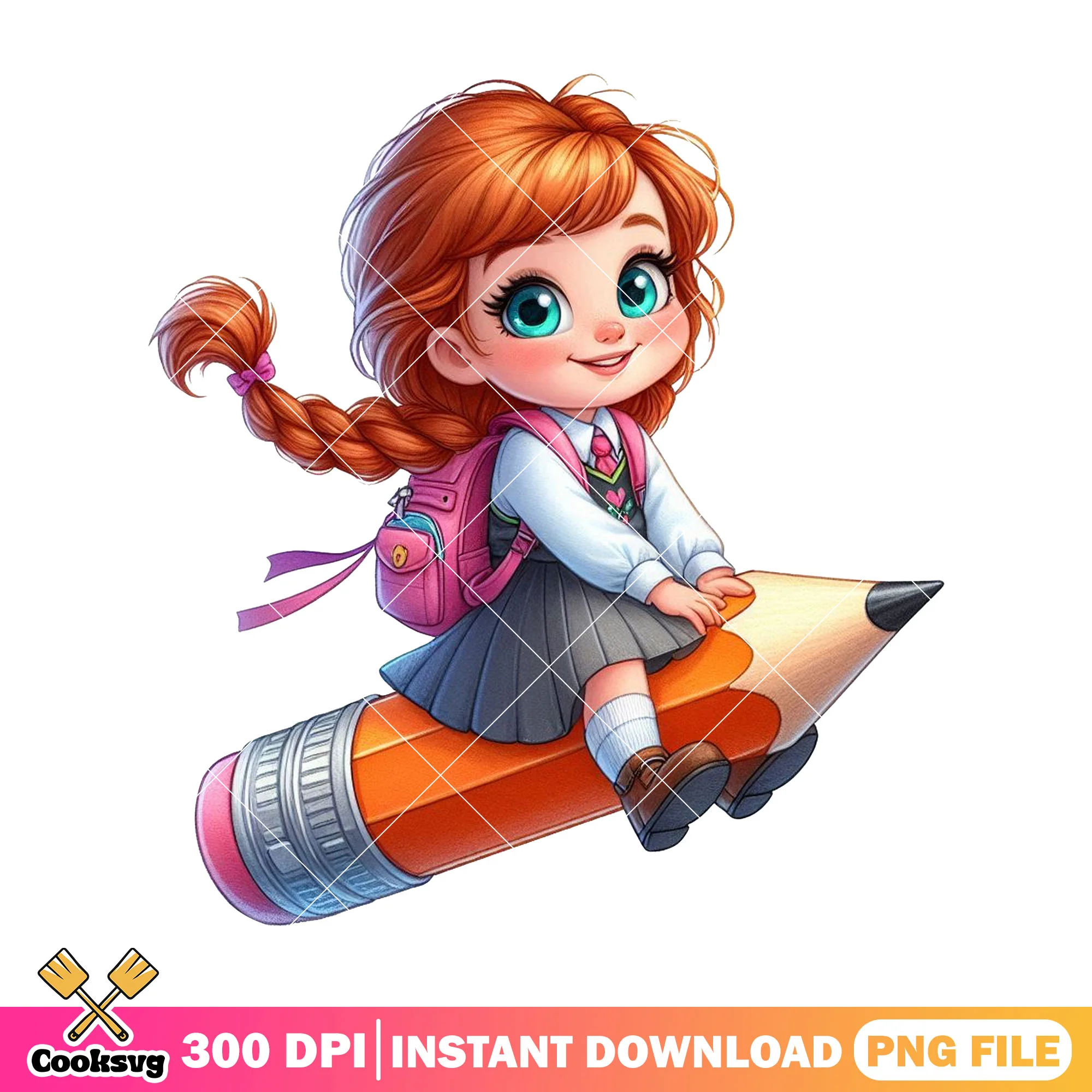 Anna riding big pencil png, back to school png, disney world png
