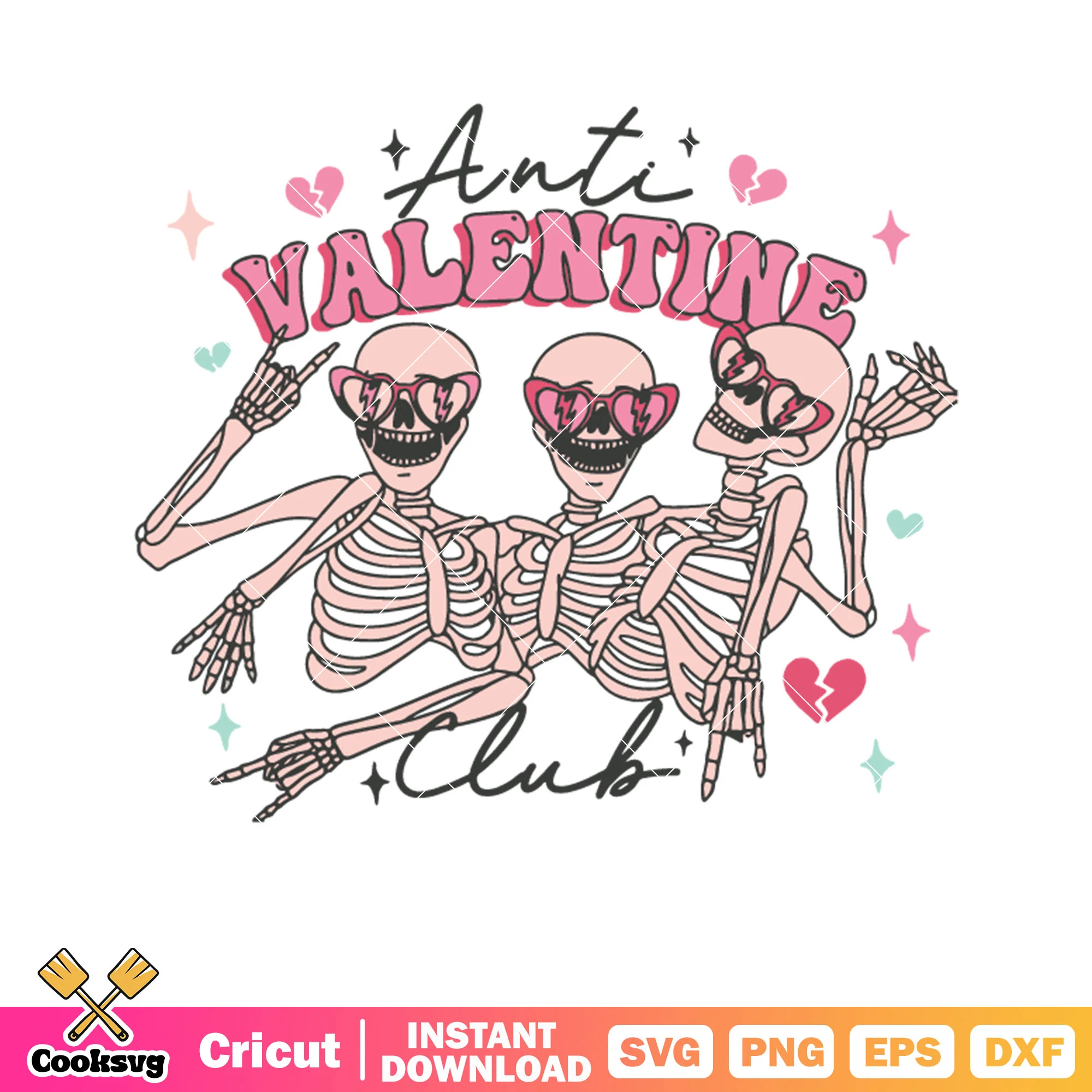 Anti valentine club skeleton svg, anti valentine svg, skeleton valentine svg