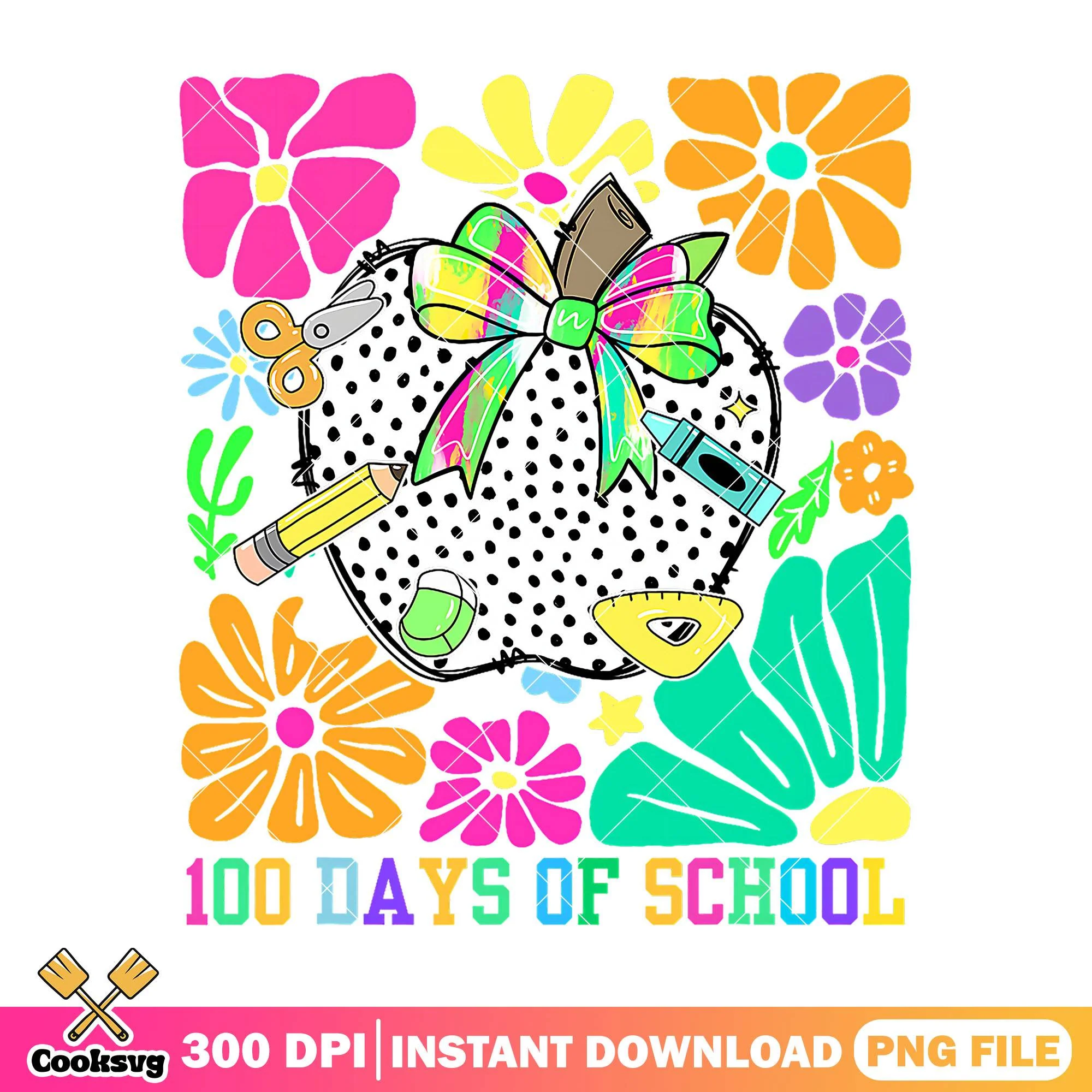 Apple 100 days of school png, white apple png, back to school day png