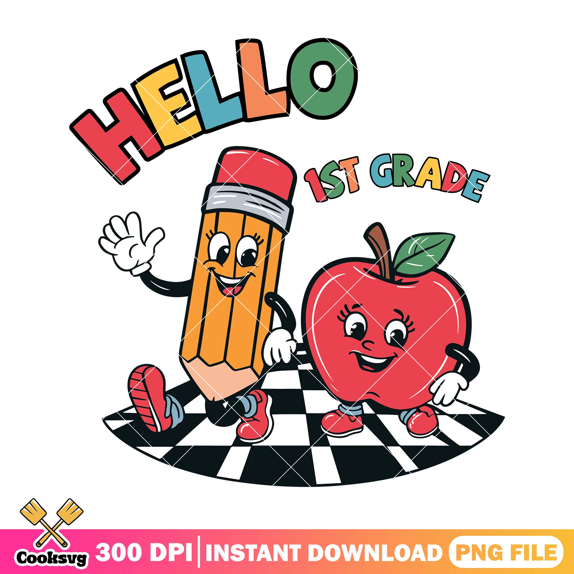 Apple hello 1st grade png, happy pencil png, back to school day png