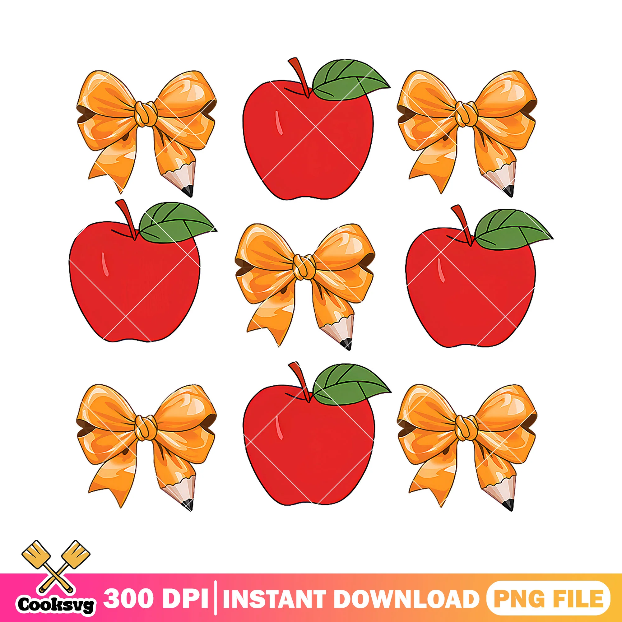 Apples and bows png, back to school day png, red apple png