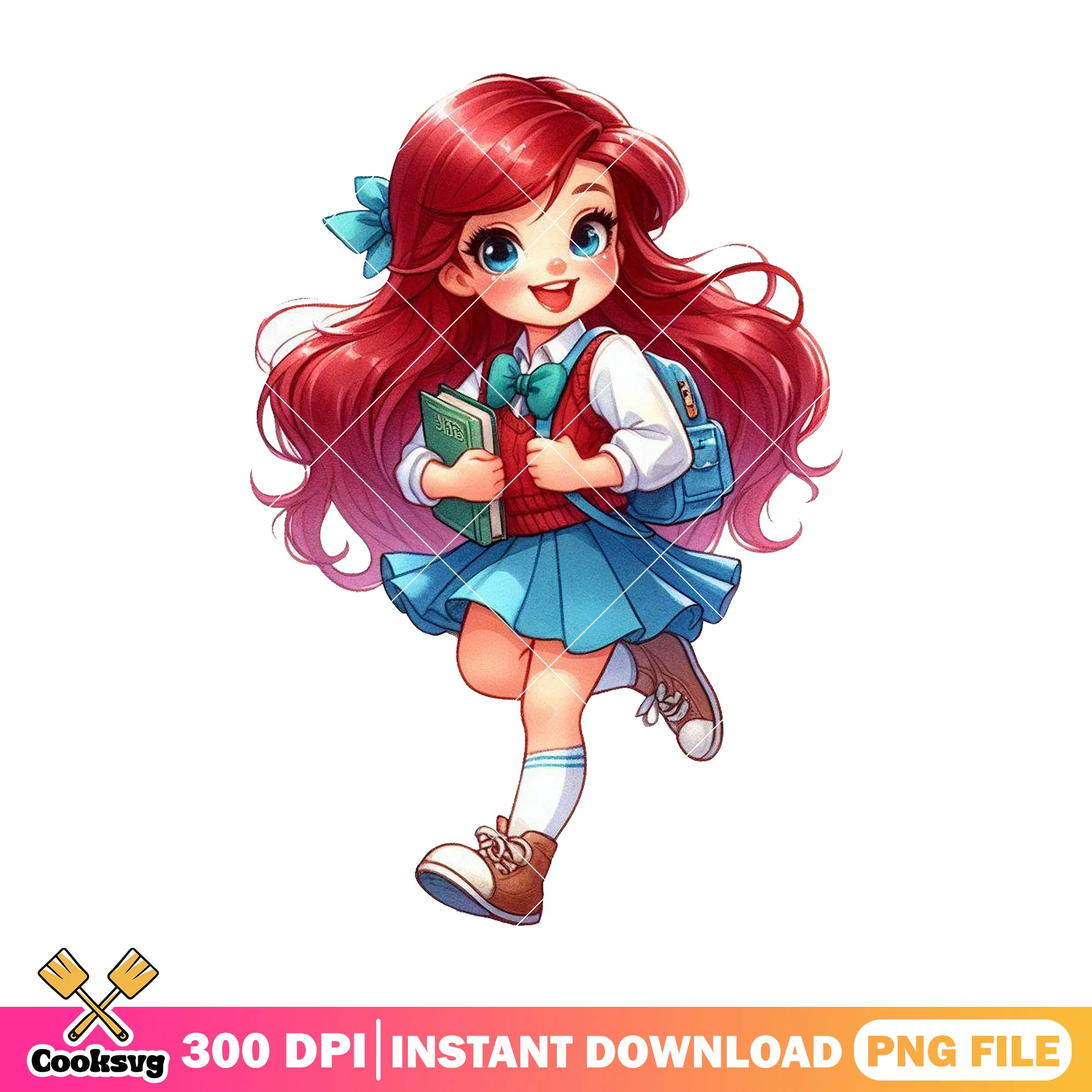 Ariel chibi cute png, going back to school png, princess cartoon png