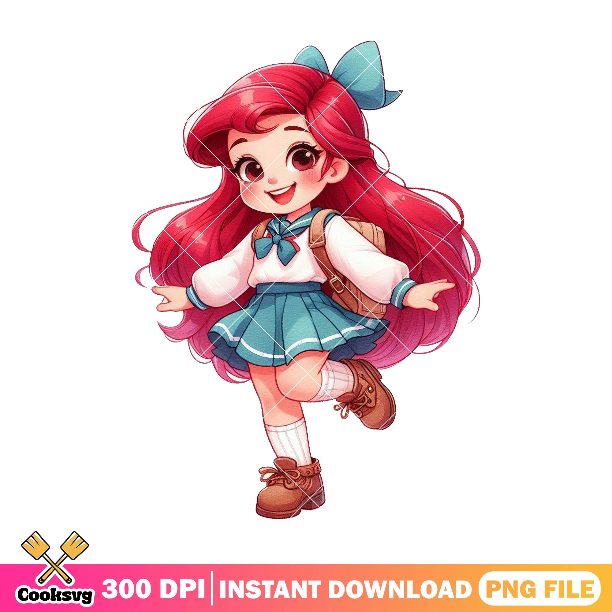Ariel chibi design png, welcome back to school png, princess art png