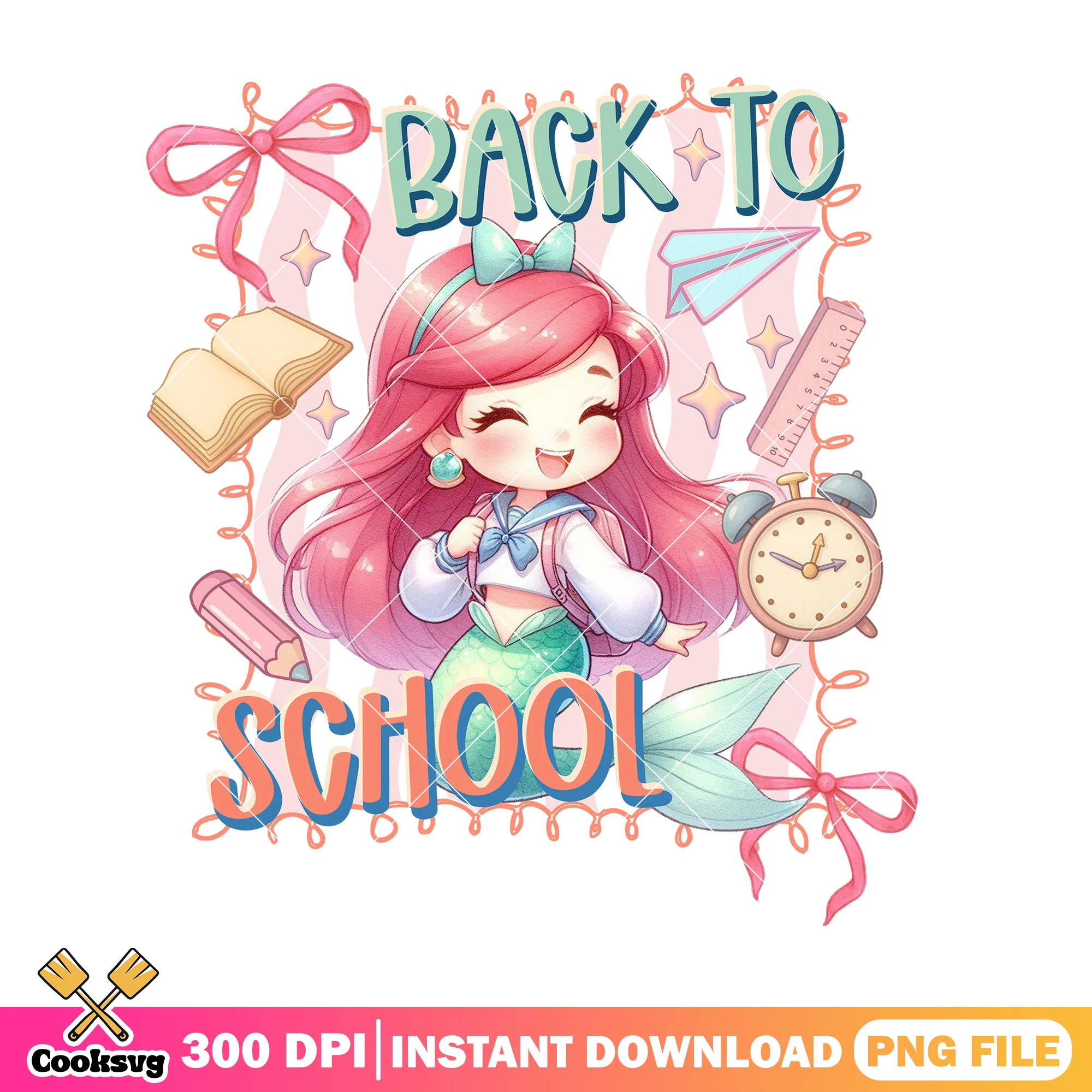 Ariel chibi design png, disney cartoon png, back to school day png