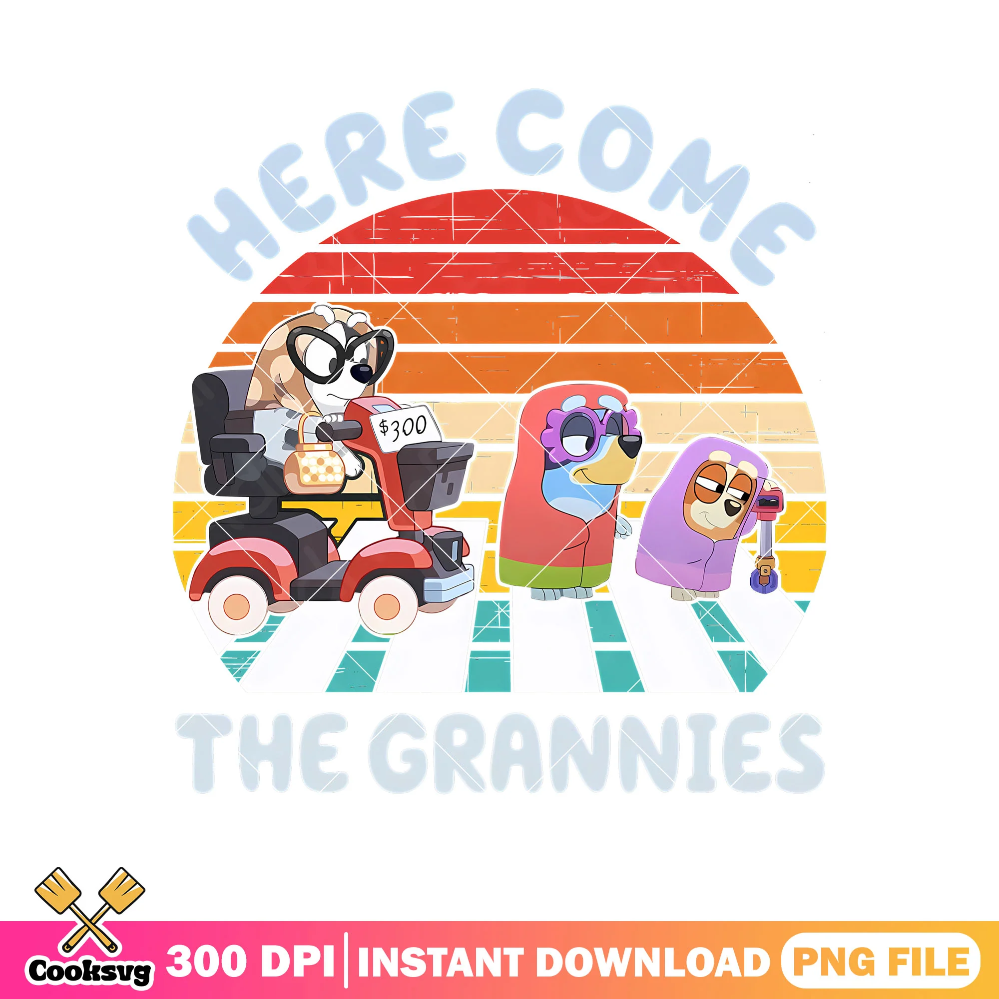 Arrival here come the grannies png, bluey granny png, bluey blanket png
