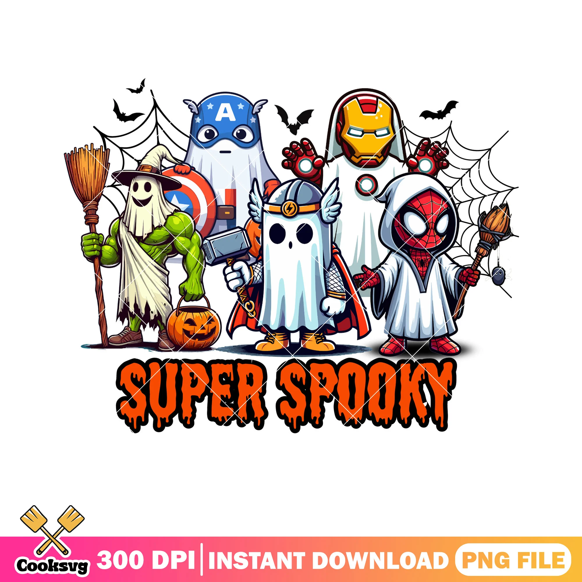 Avengers spooky png, ghost costume png, marvel halloween png