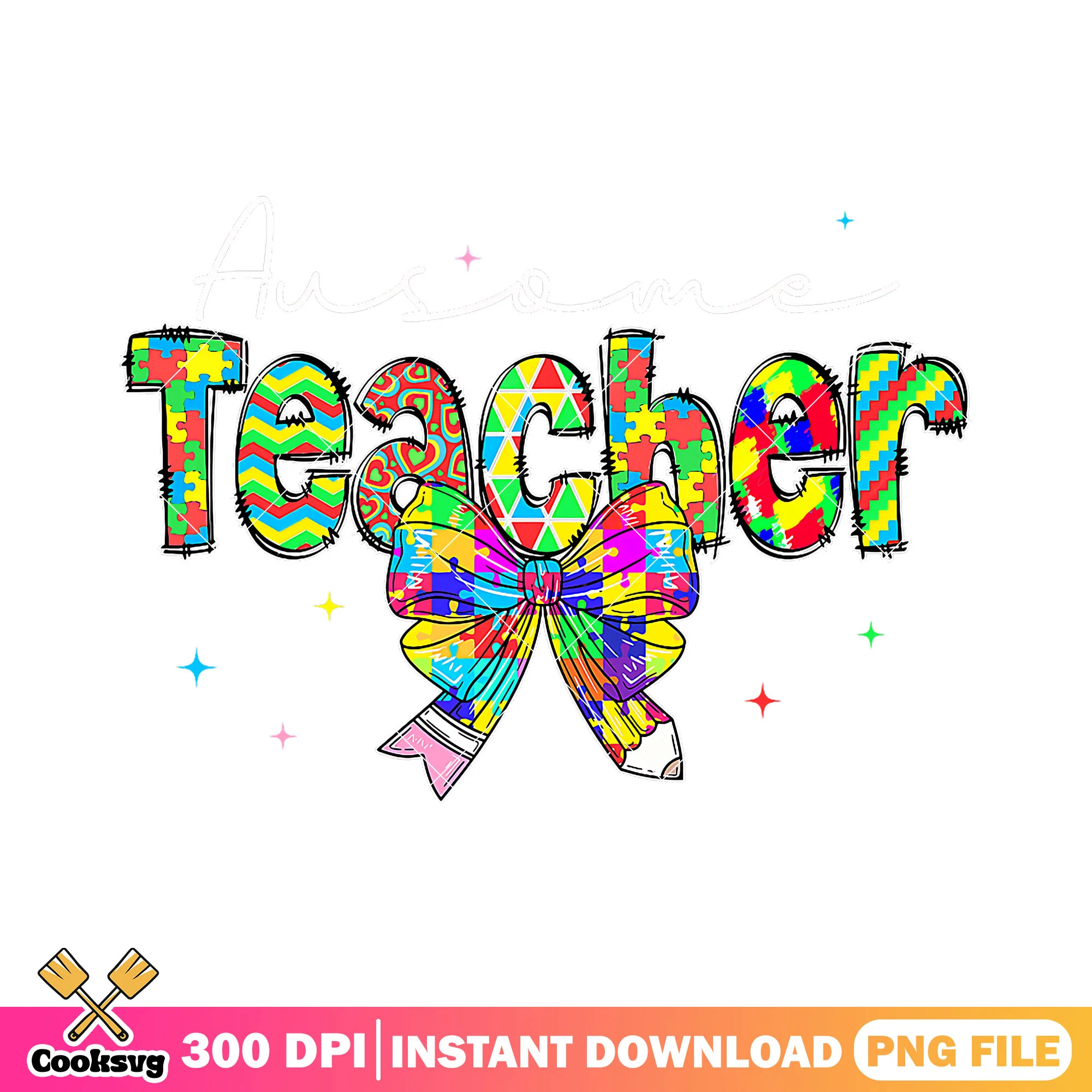 Awsome teacher design png, bow colors png, back to school day png