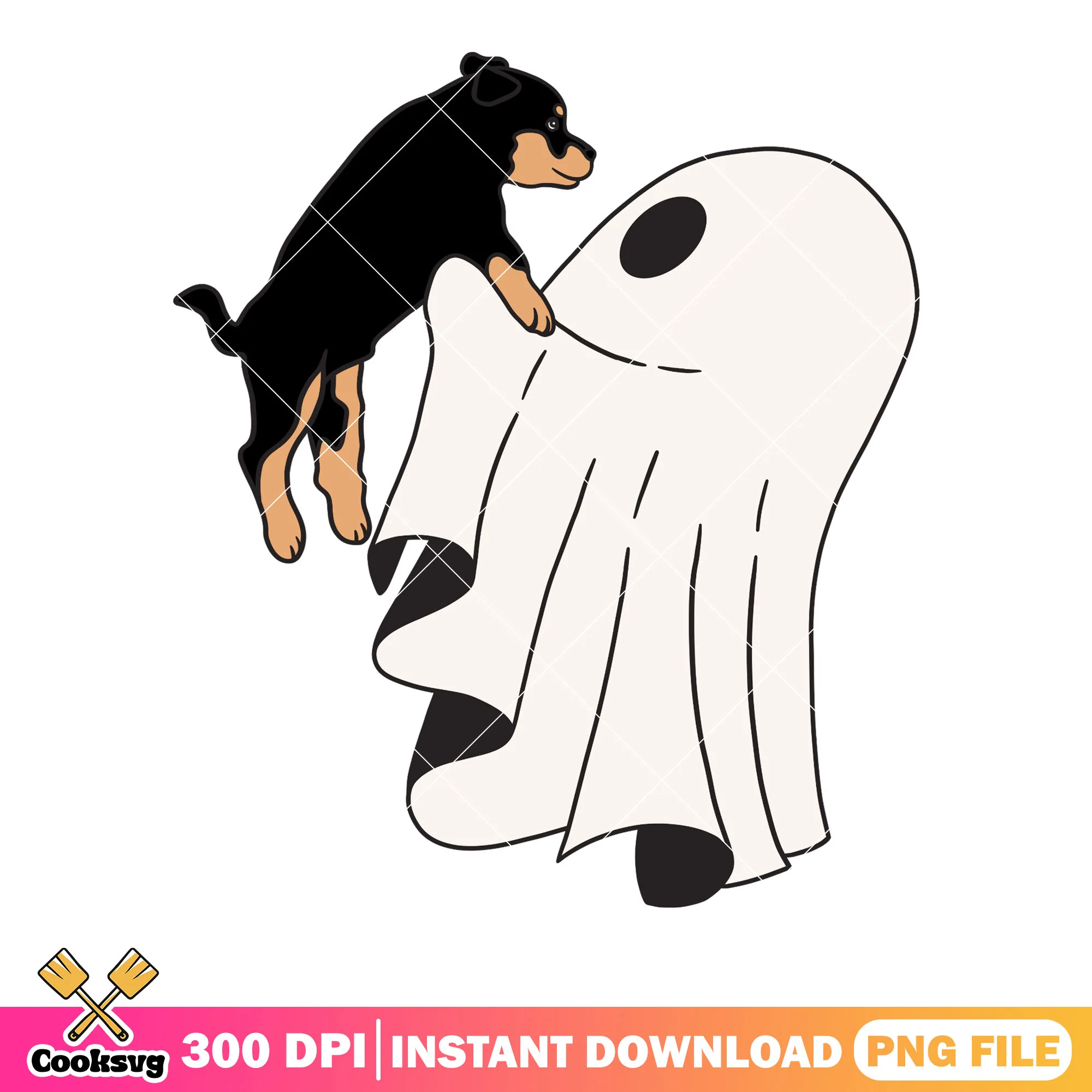Baby black dog rottweiler png, ghost costume png, halloween scary png