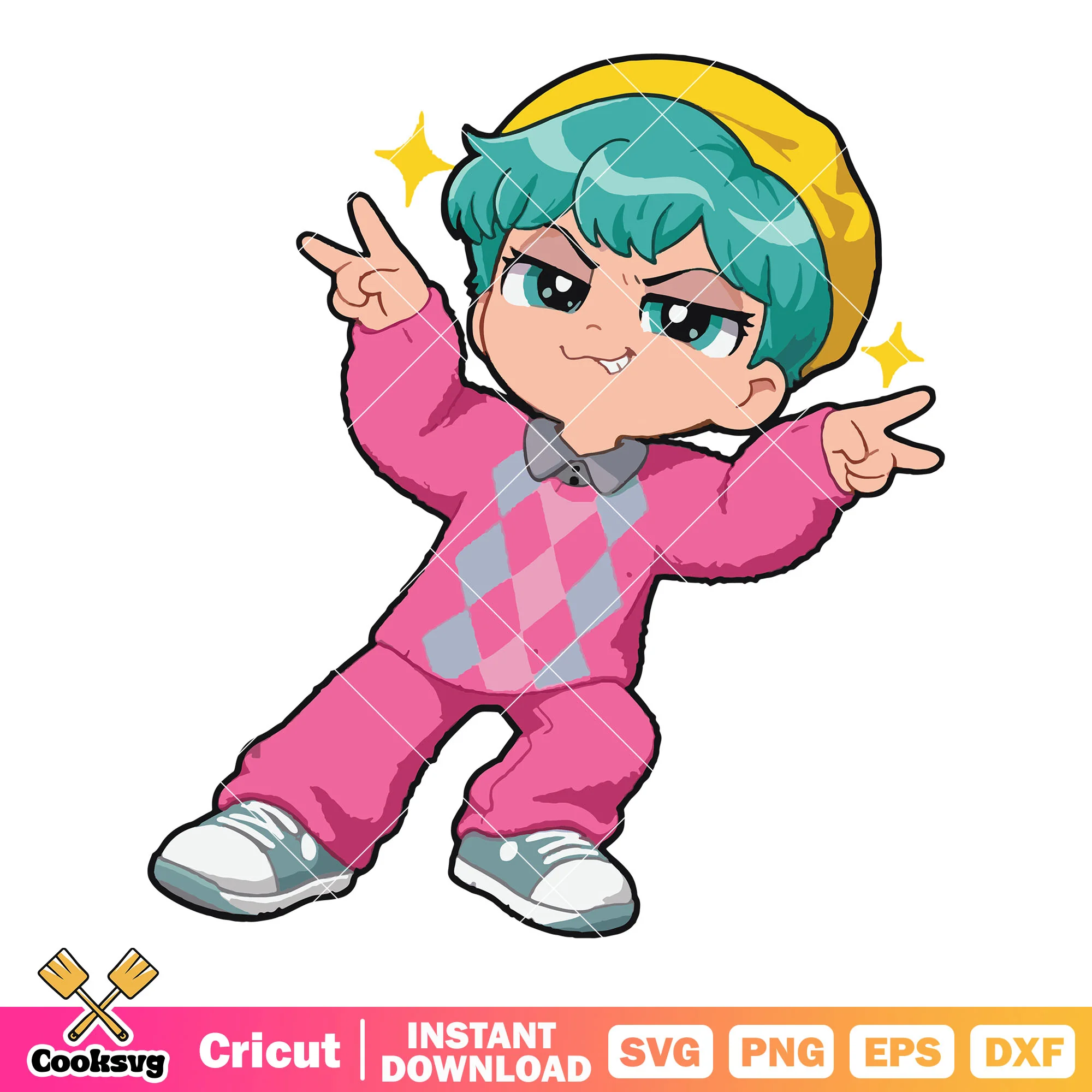 Baby chibi shiny hi pose svg, kpop huntrix svg, baby saja svg