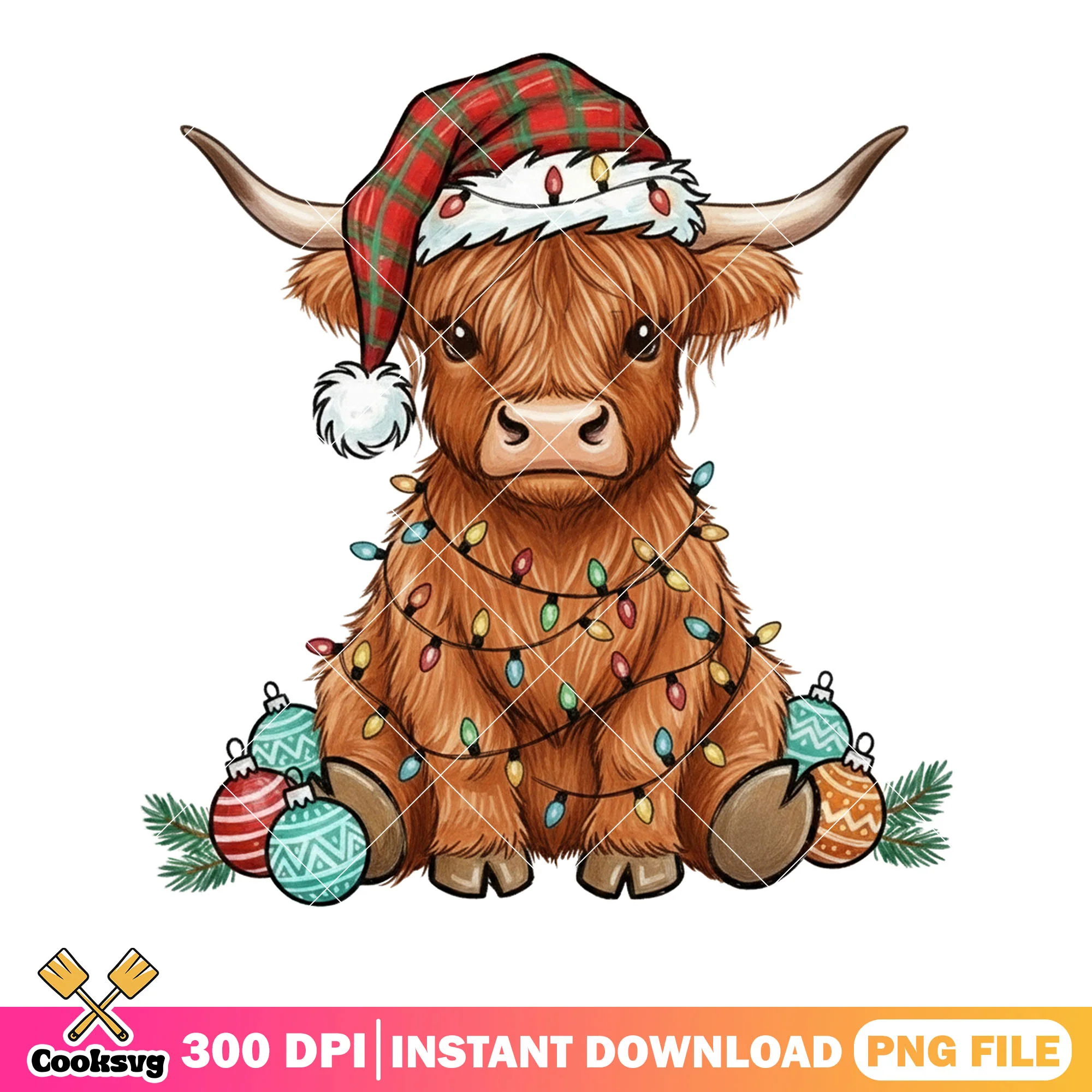 Baby christmas highland cow png, christmas lights png, christmas decor png