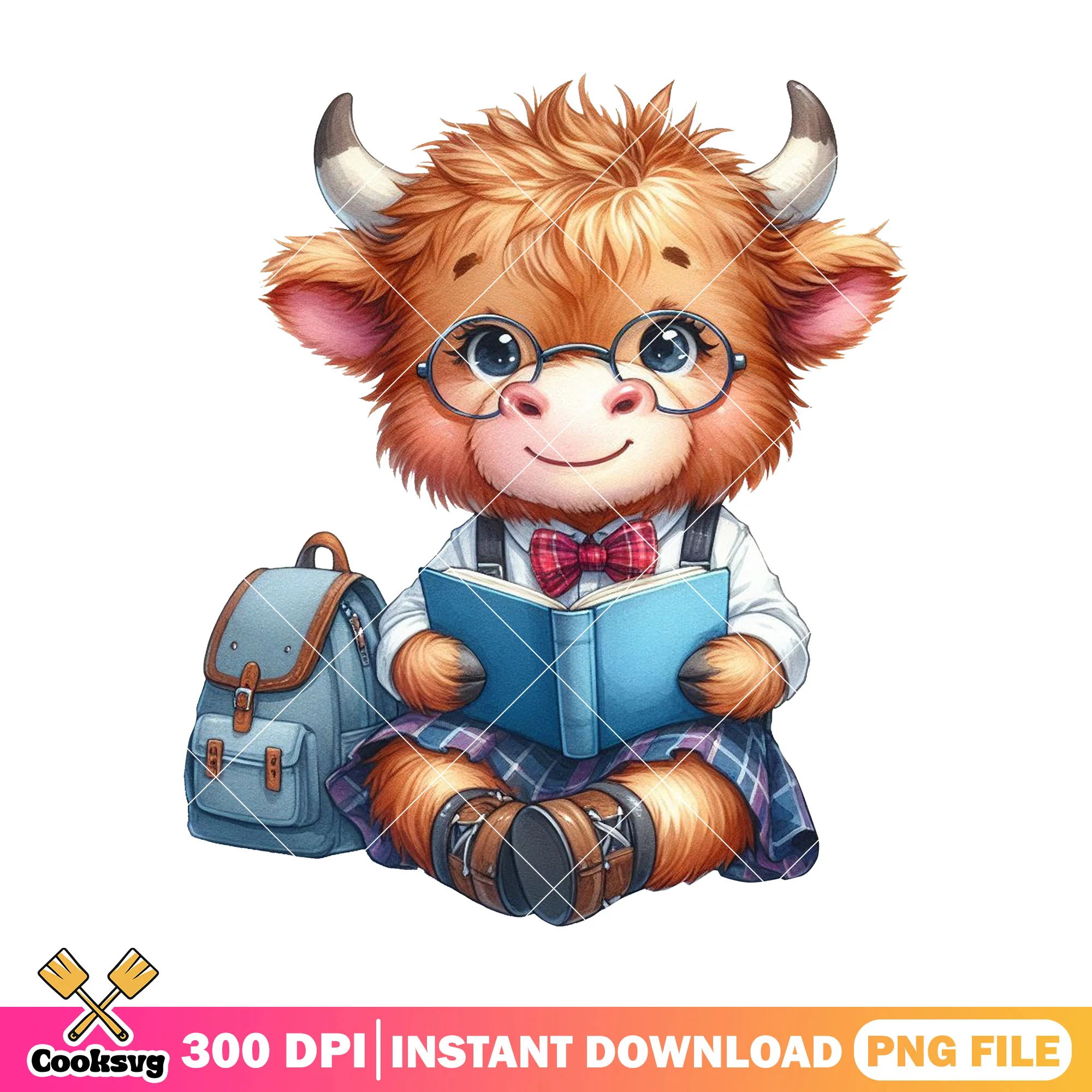 Baby cow design png, cow sitting png, going back to school png