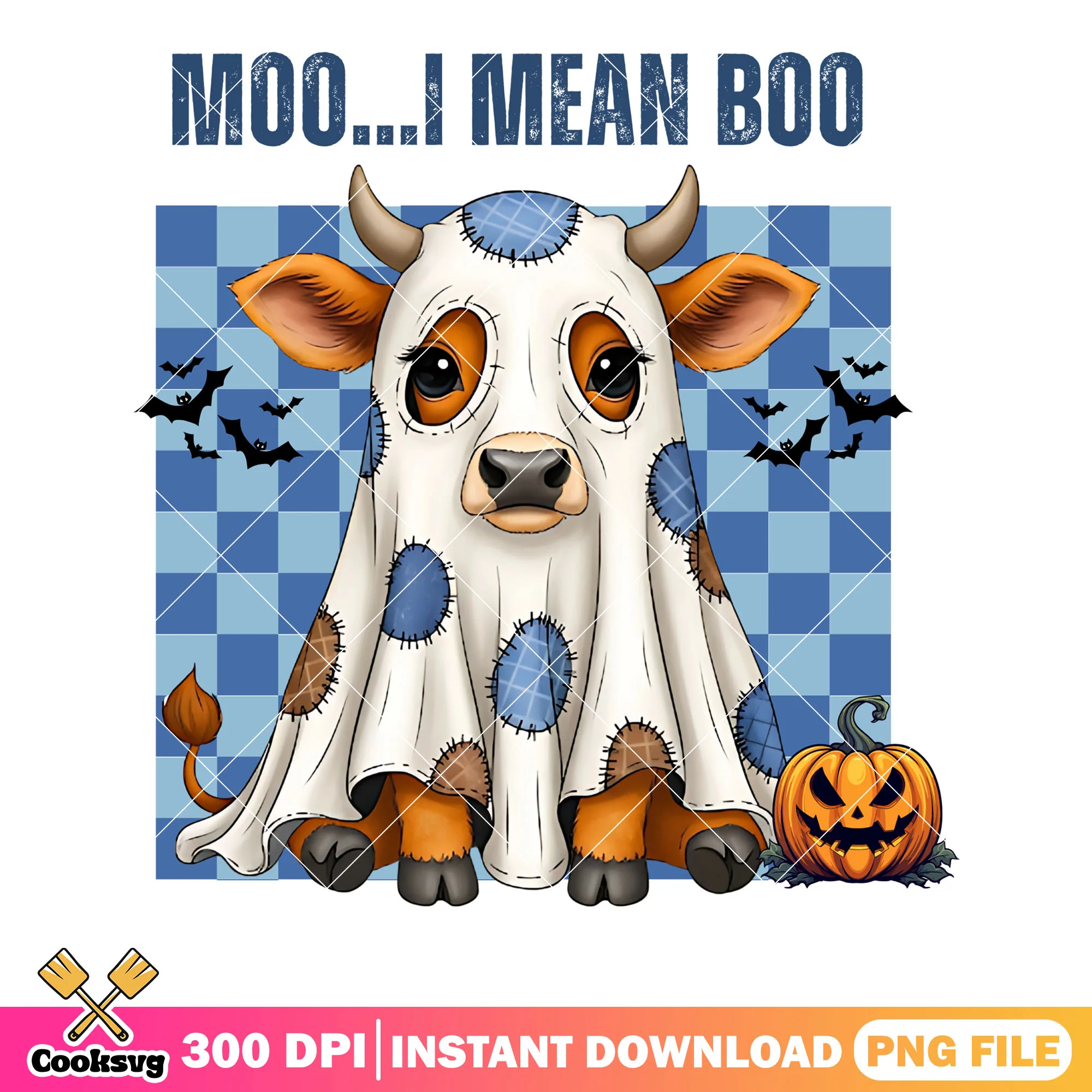 Baby cow ghost blanket png, scary bats png, spooky halloween png