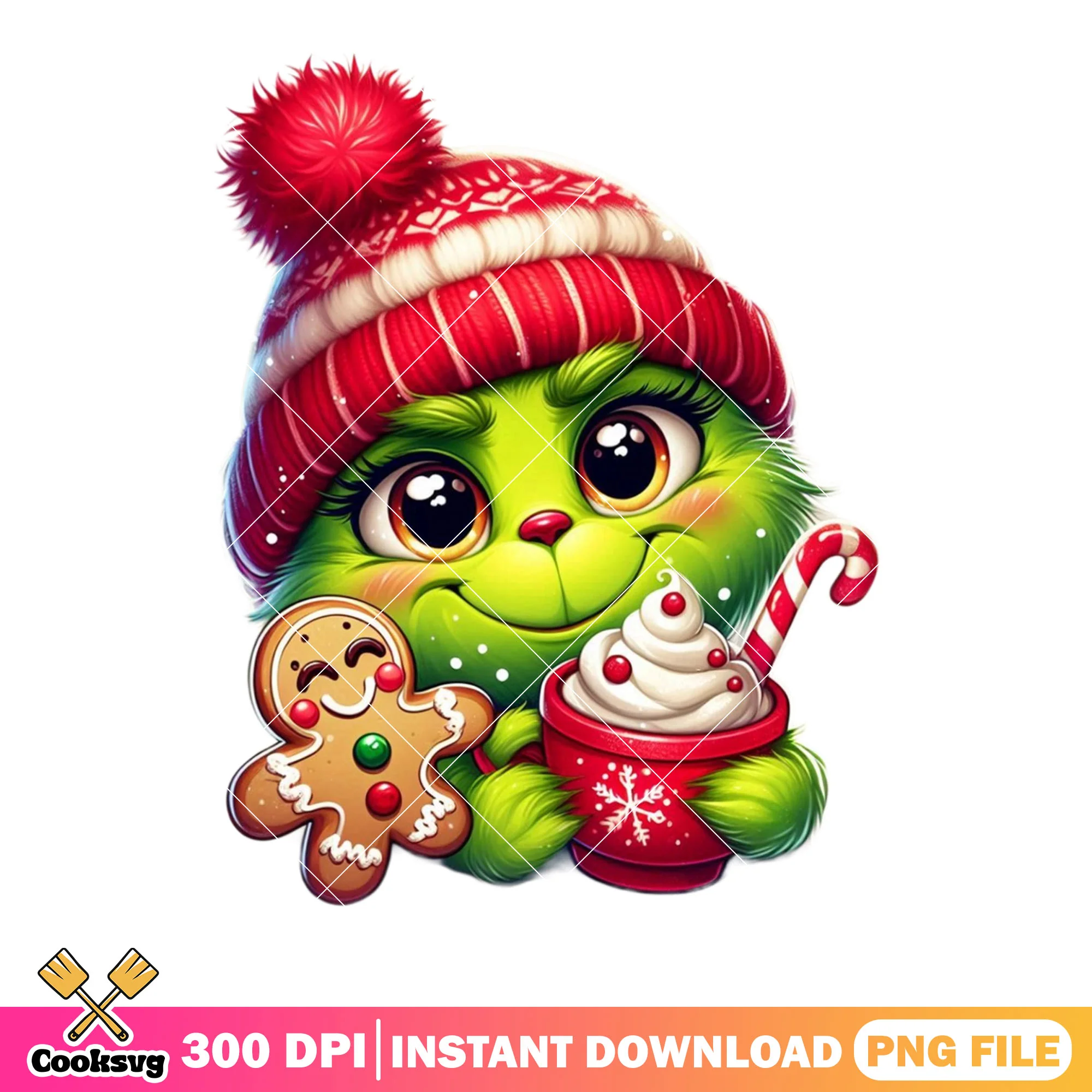 Baby  grinch with a hot chocolate png, merry christmas png, noel png