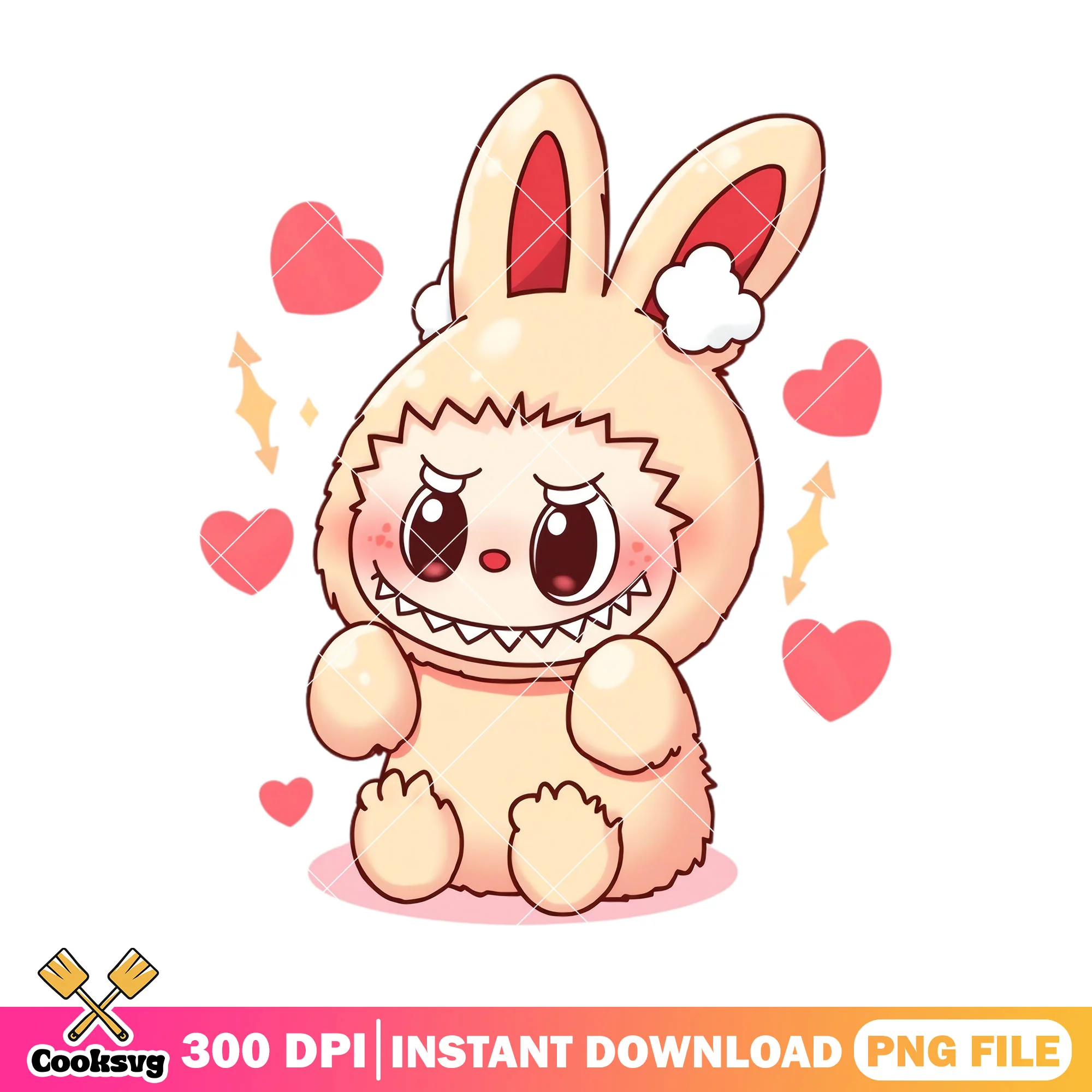 Baby labubu monster design png, labubu happy png, labubu sitting png