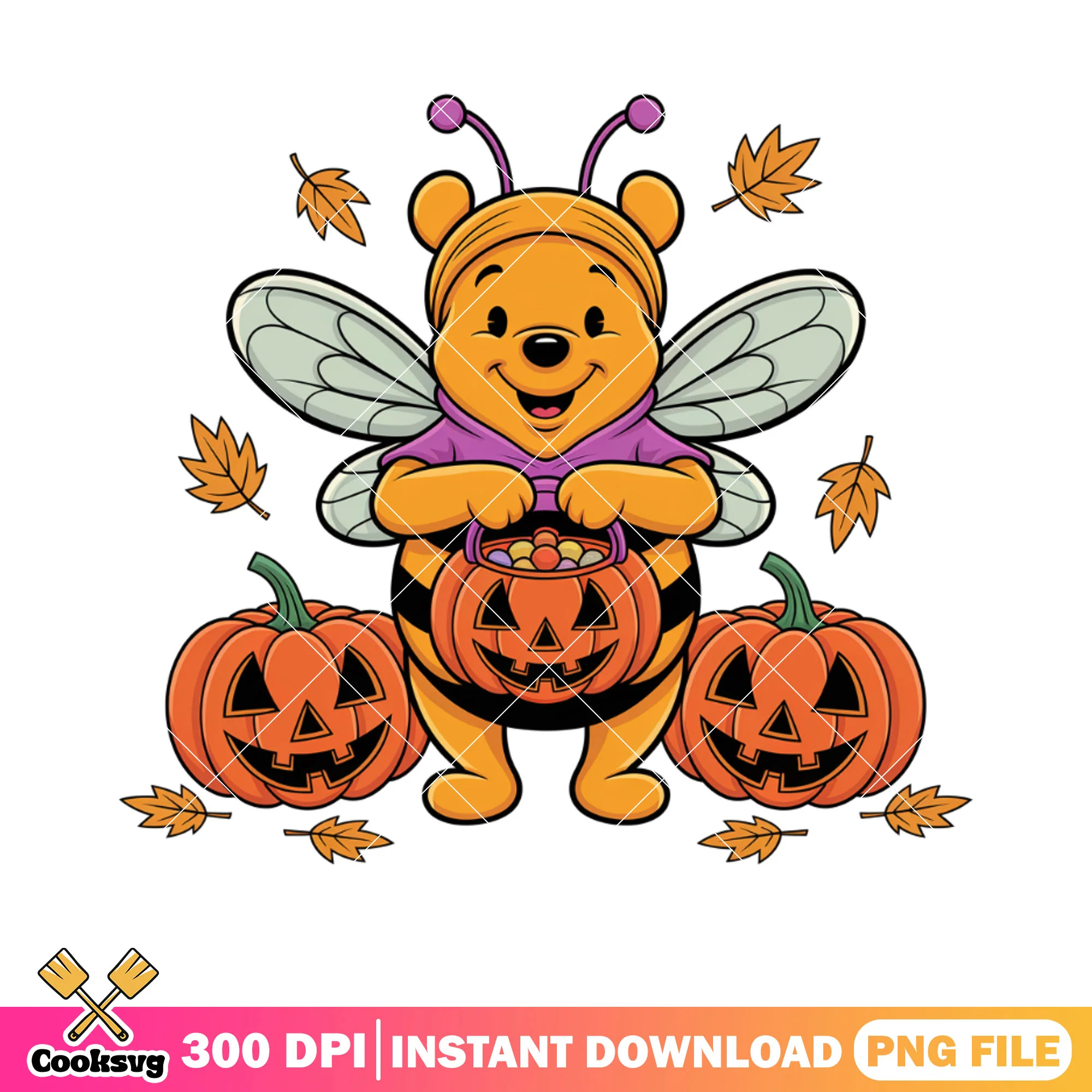 Baby pooh the winnie bee png, disney halloween png,wicker pumpkin png
