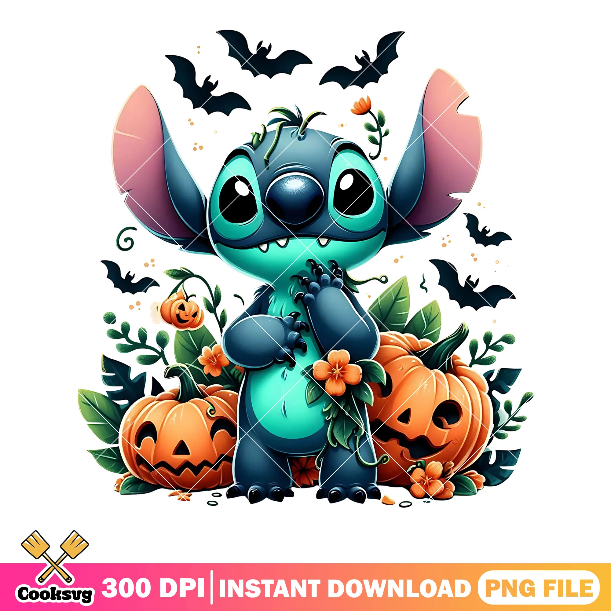 Baby stitch png, disney halloween png, jack o lantern png