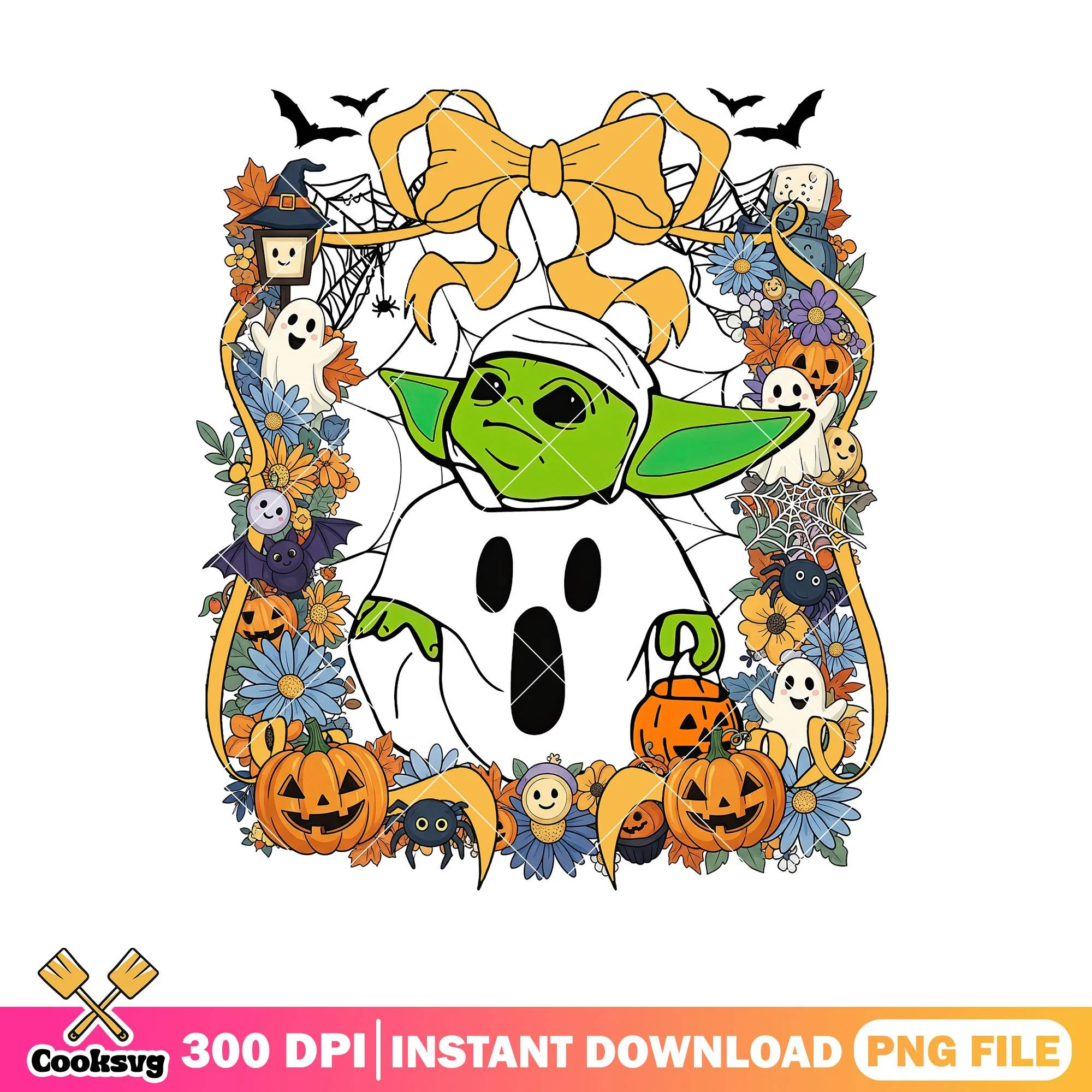 Baby yoda halloween png, horror yoda png, halloween disney png