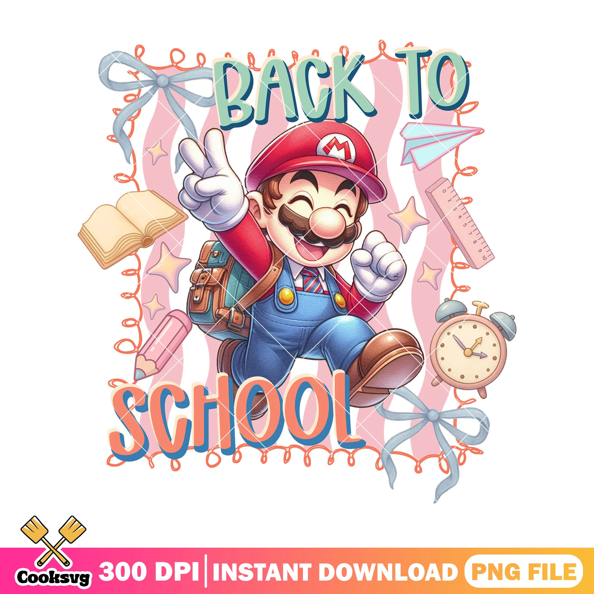 Back school mario png, art mario png, going back to school png