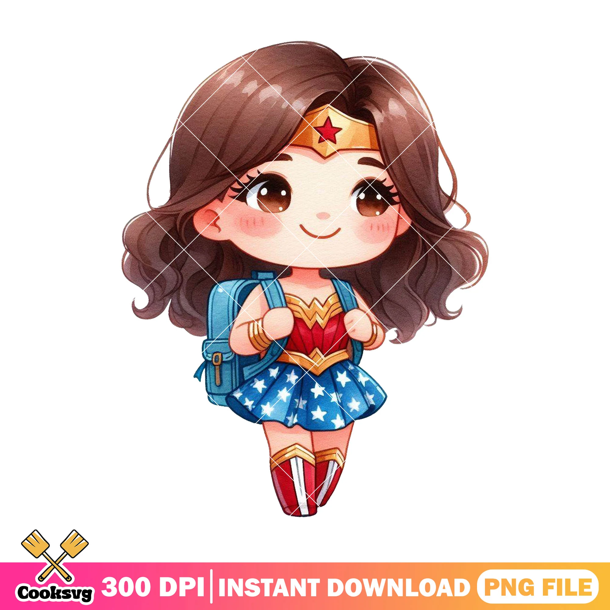 Back school wonder woman png, back to school student png, chibi dc png