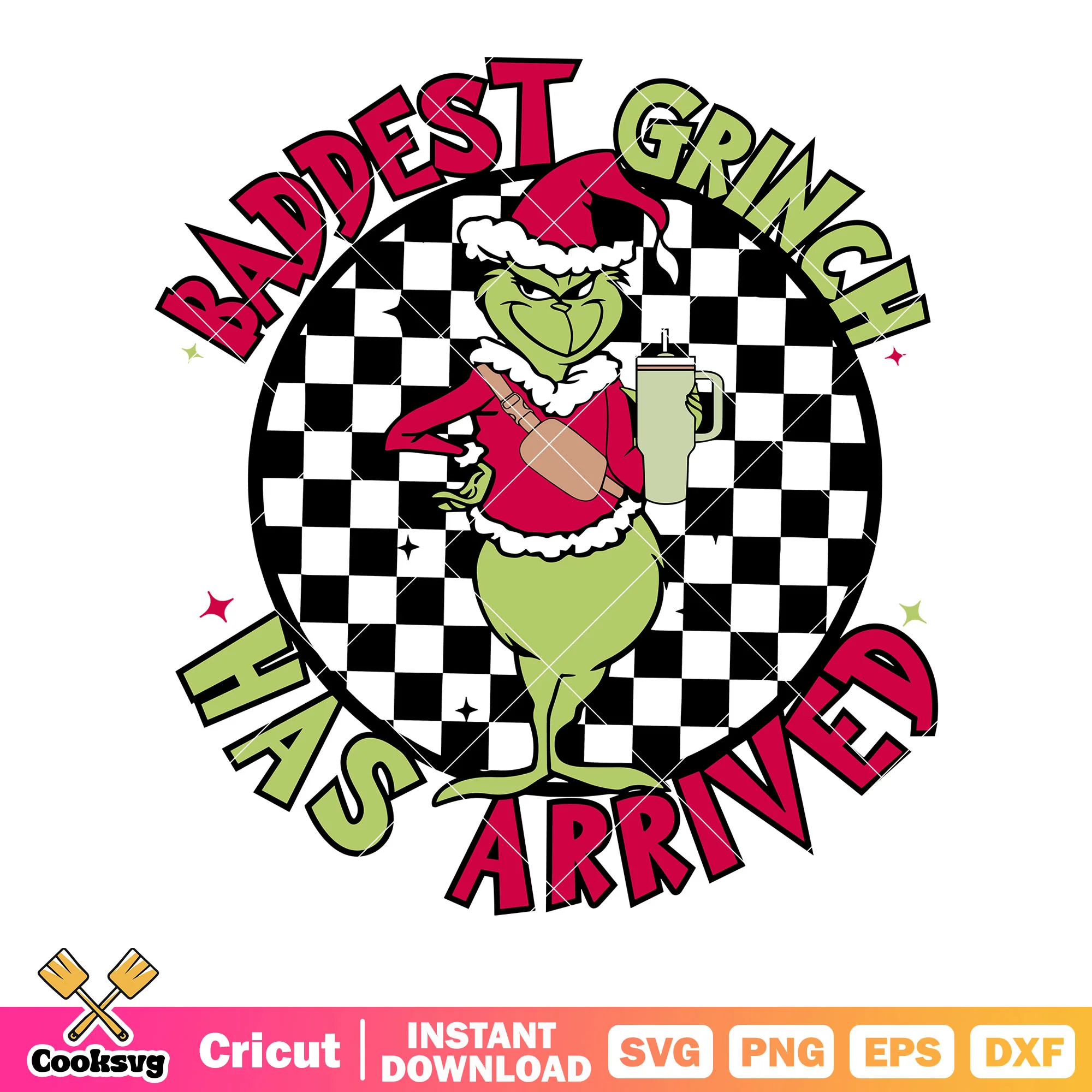 Baddest grinch has arrived svg, caro vibe svg, santa claus clothers svg