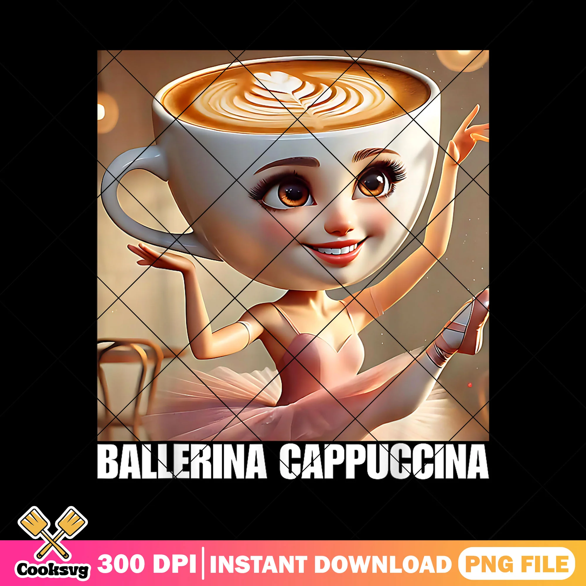 Ballerina Cappuccina Brainrot png, Italian Brainrot png