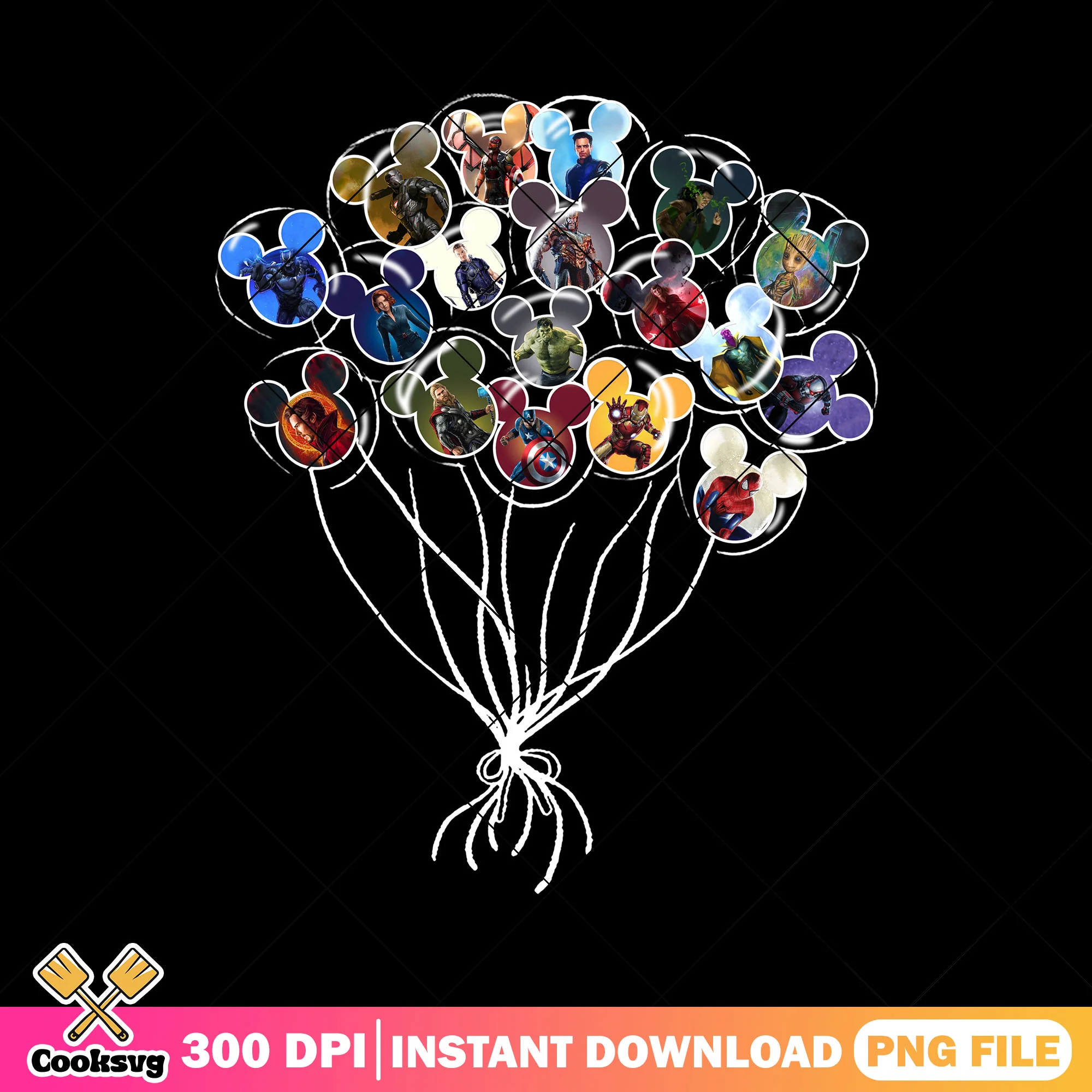 Balloon superheroes png, disney world png, marvel heroes png