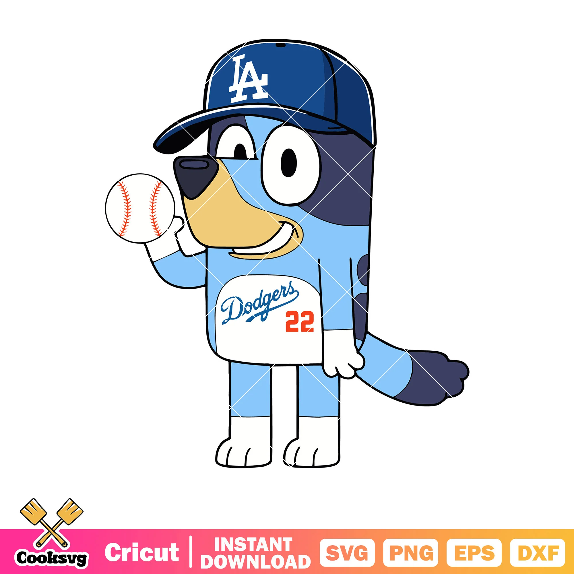 Baseball la dodgers 22 bluey cartoon svg, bluey baseball svg, bluey dog svg