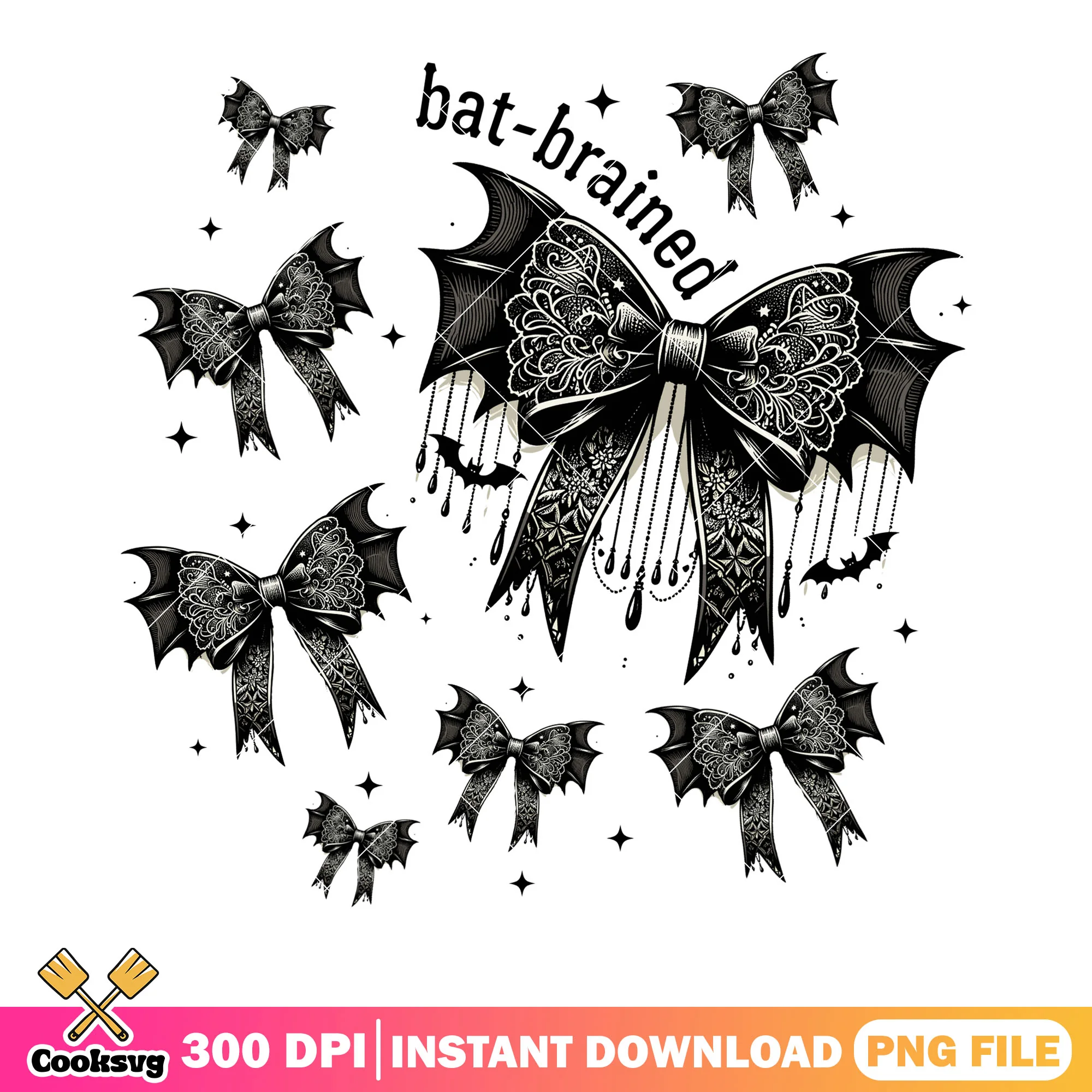 Bat brained png, black bow tie png, halloween scary png