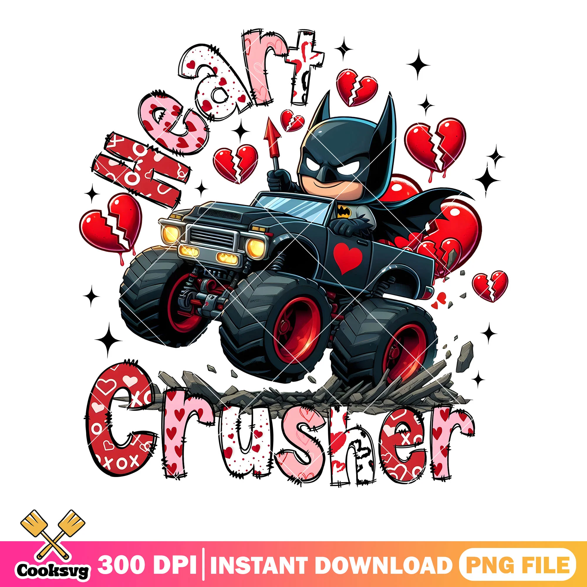 Bat monster truck valentine png, batman png, valentine gifts png