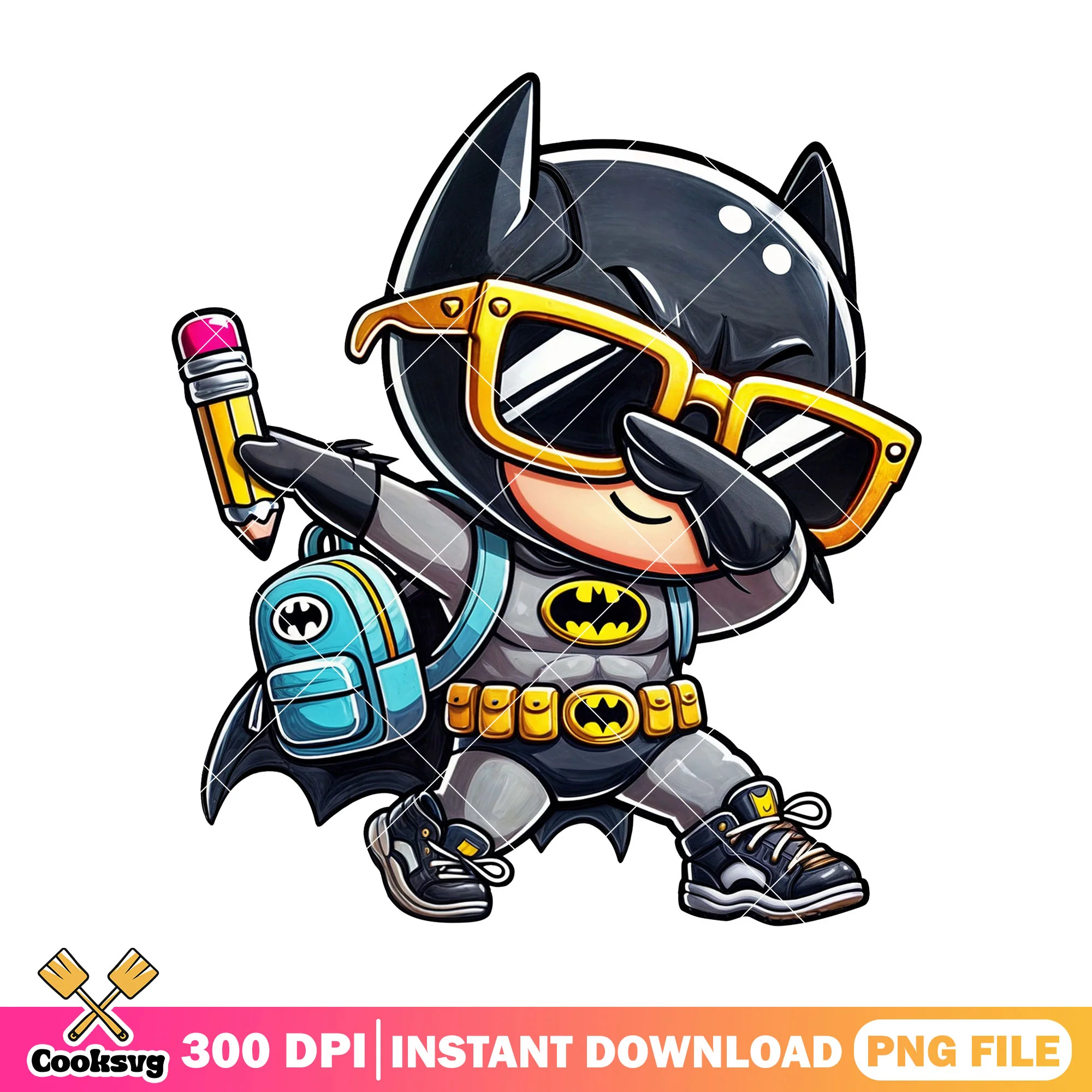 Batman chibi going school png, cute batman png, go back to school png