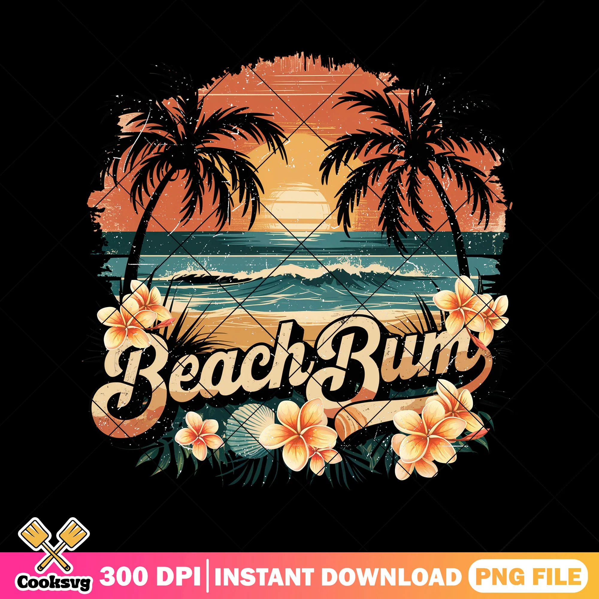 Beach bum summer png file, beach vibes png, beach summer png
