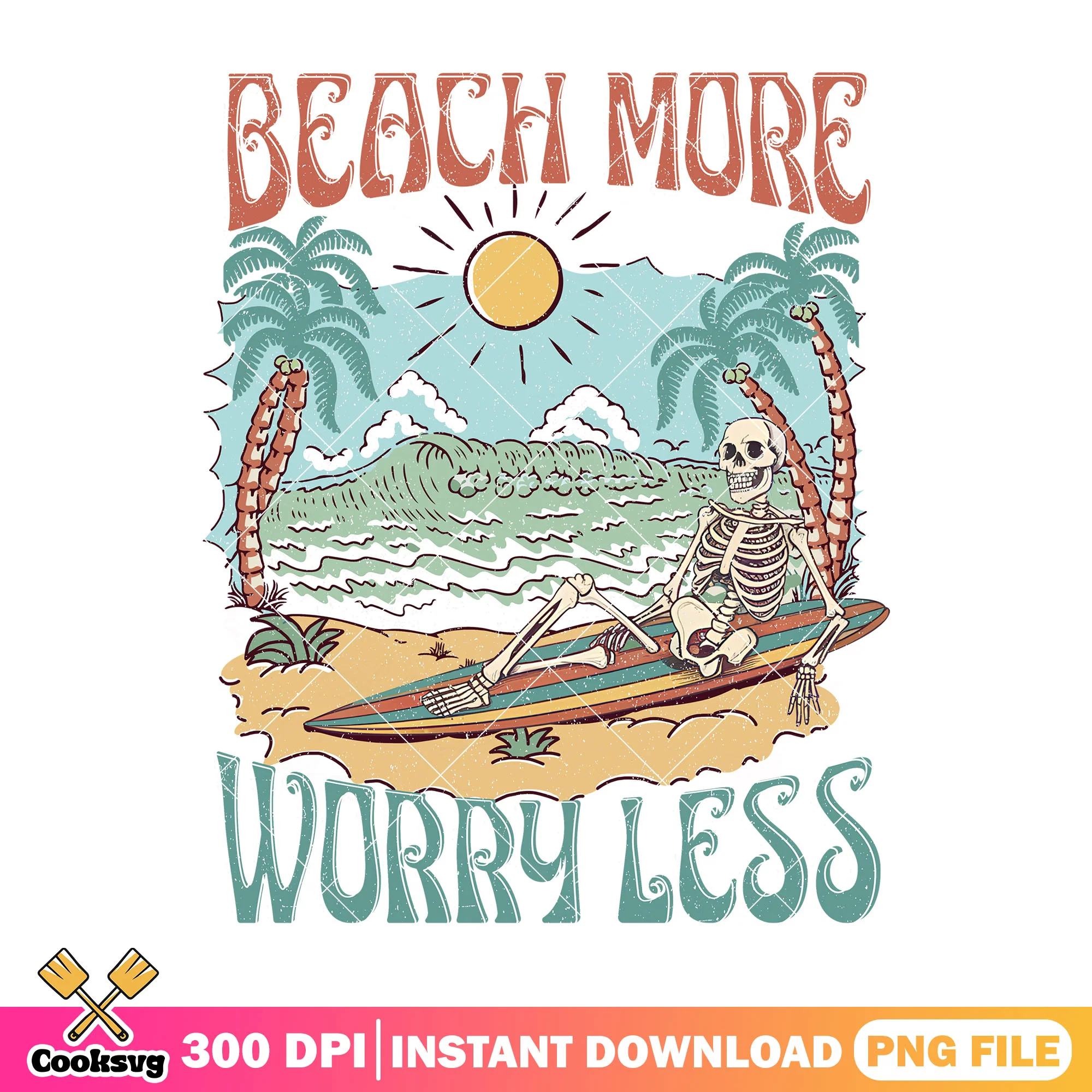 Beach more worry less summer png, beach summer png, beach more png
