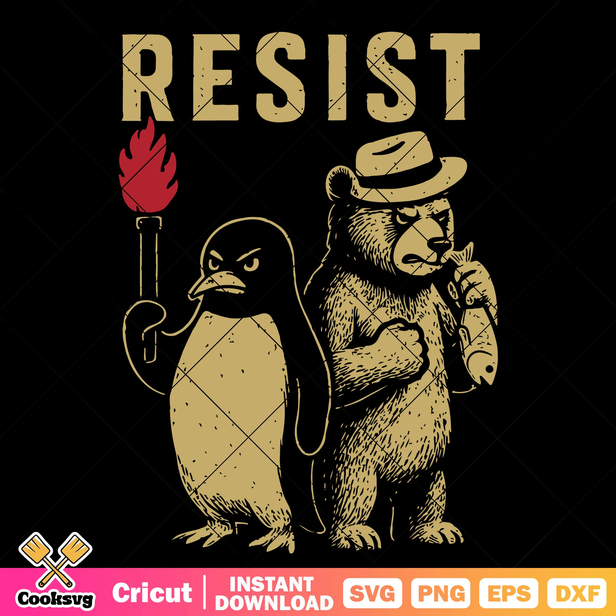 Bear and pengunin resist together svg, resist t shirt svg, bear smoke svg