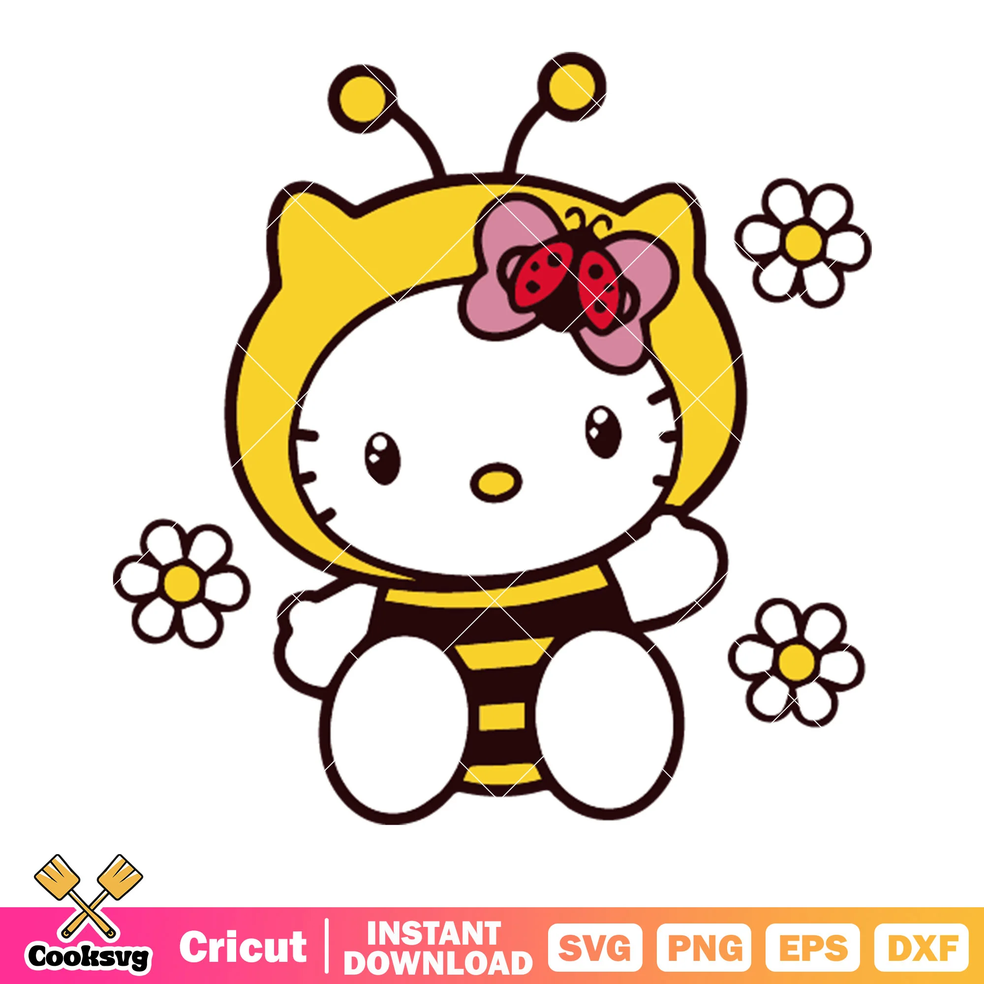 Bee costume hello kitty svg, daisy flower svg, ladybird svg