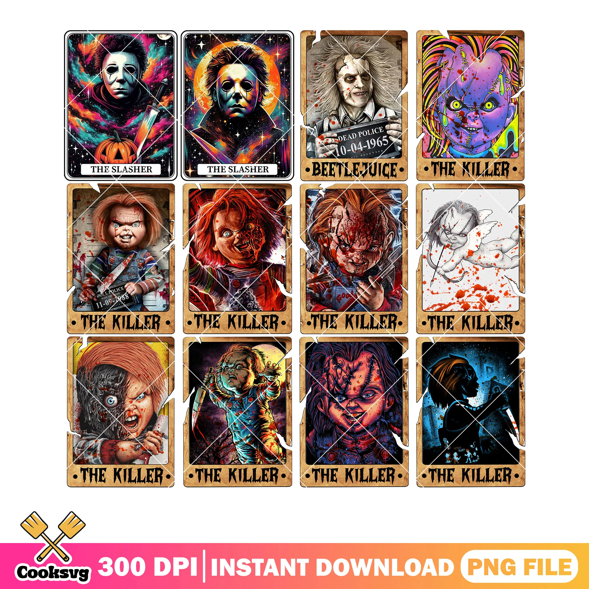Beetlejuice and the slasher png bundle, micheal myers png, full moon png
