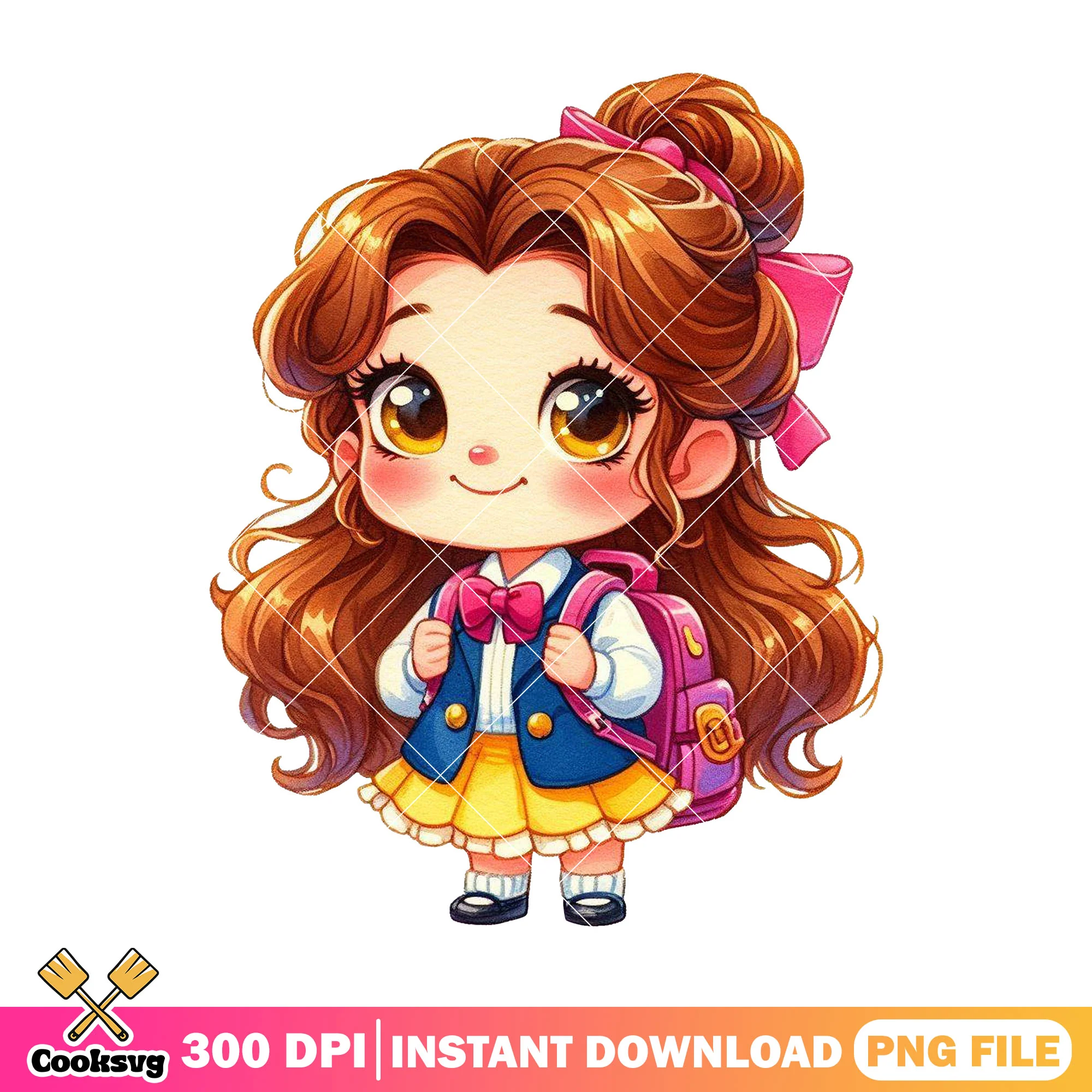 Belle chibi cute png, welcome back to school png, princess love png