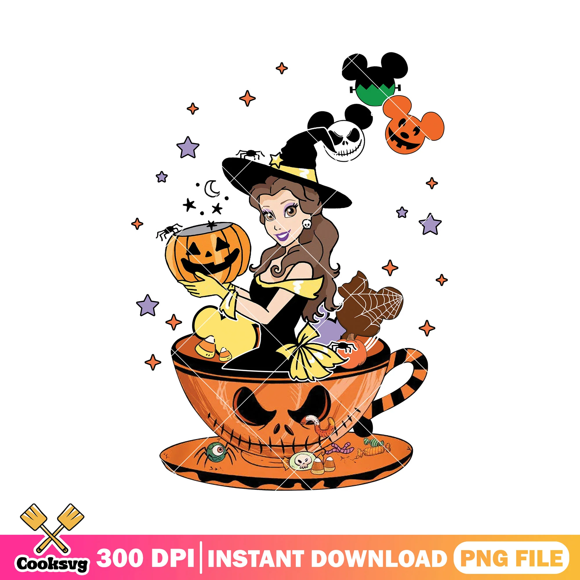 Belle halloween costume art png, horror princess png, disney world png