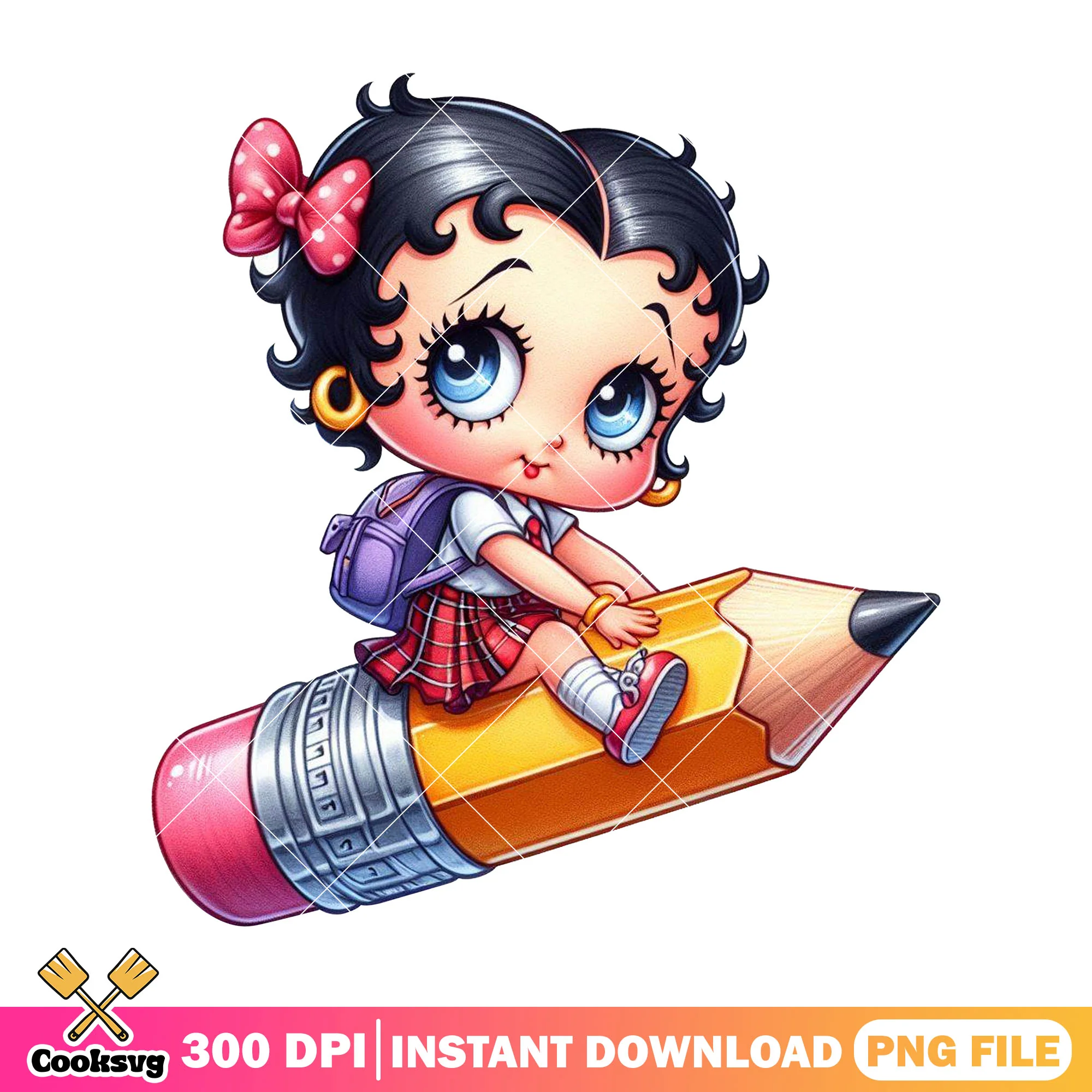 Betty boop png, back to school outfit png, cartoon betty boop png