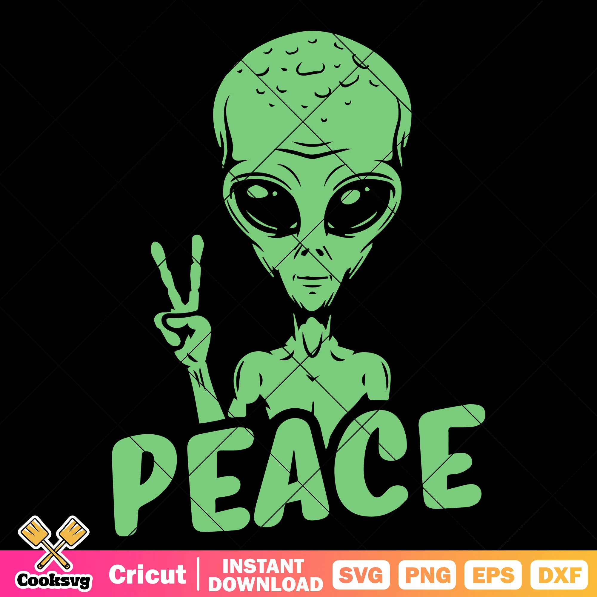 Big head green alien svg, peace sign svg, hi hand icon svg