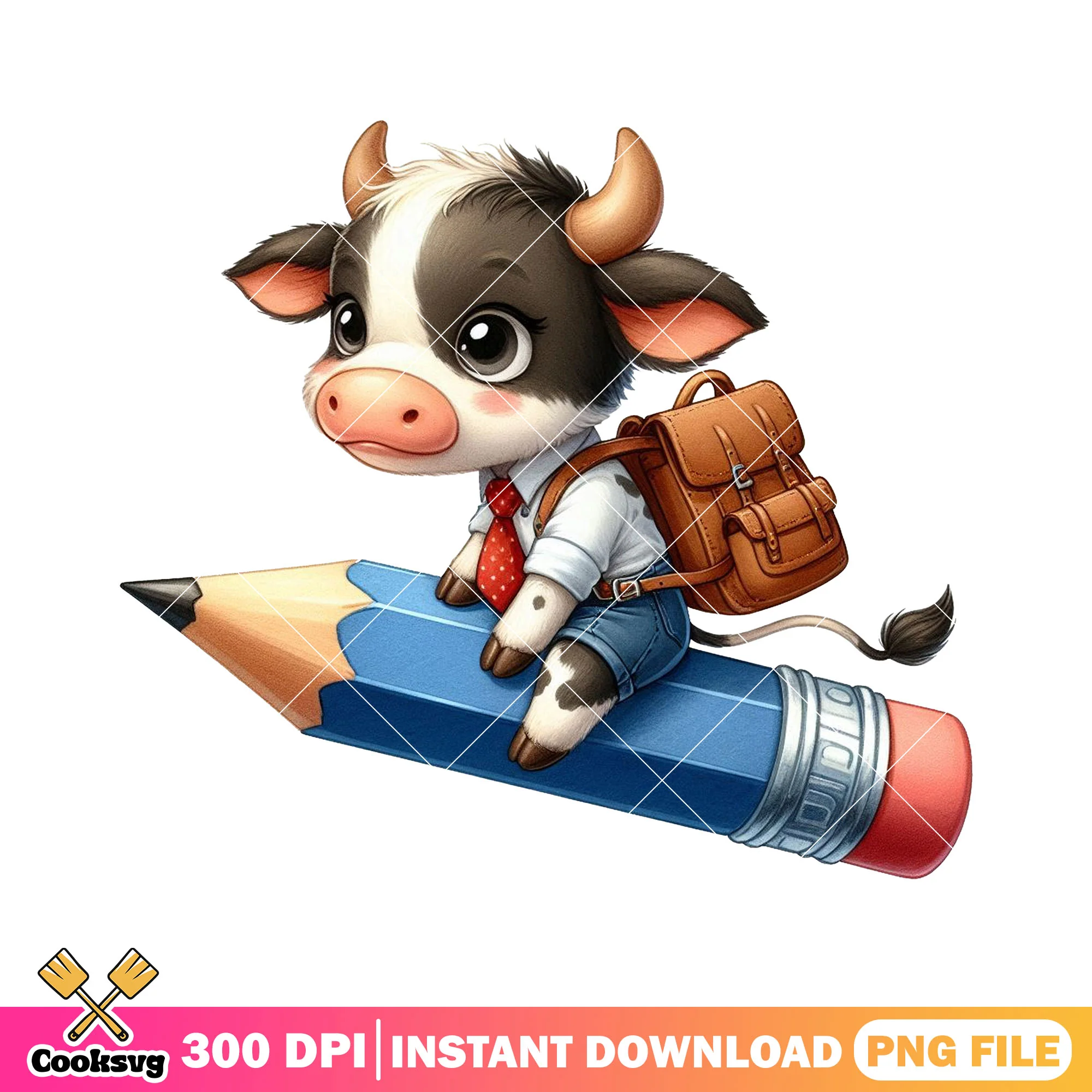 Big pencil and cow chibi png, baby cow png, go back to school png