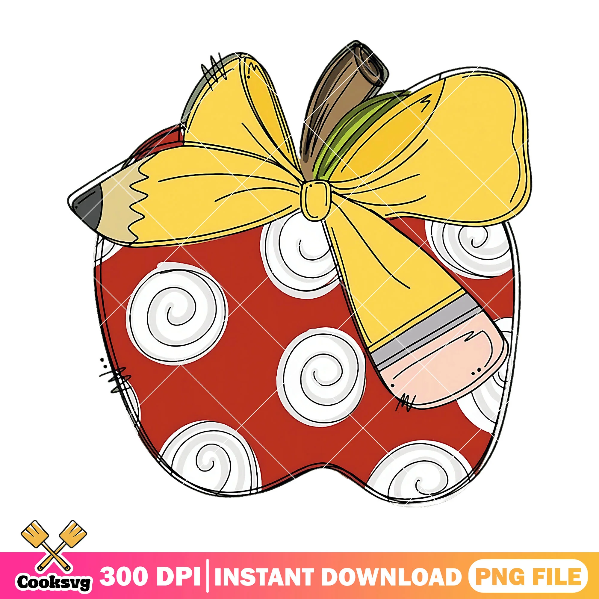 Big red apple design png, yellow bow png, back to school idea png