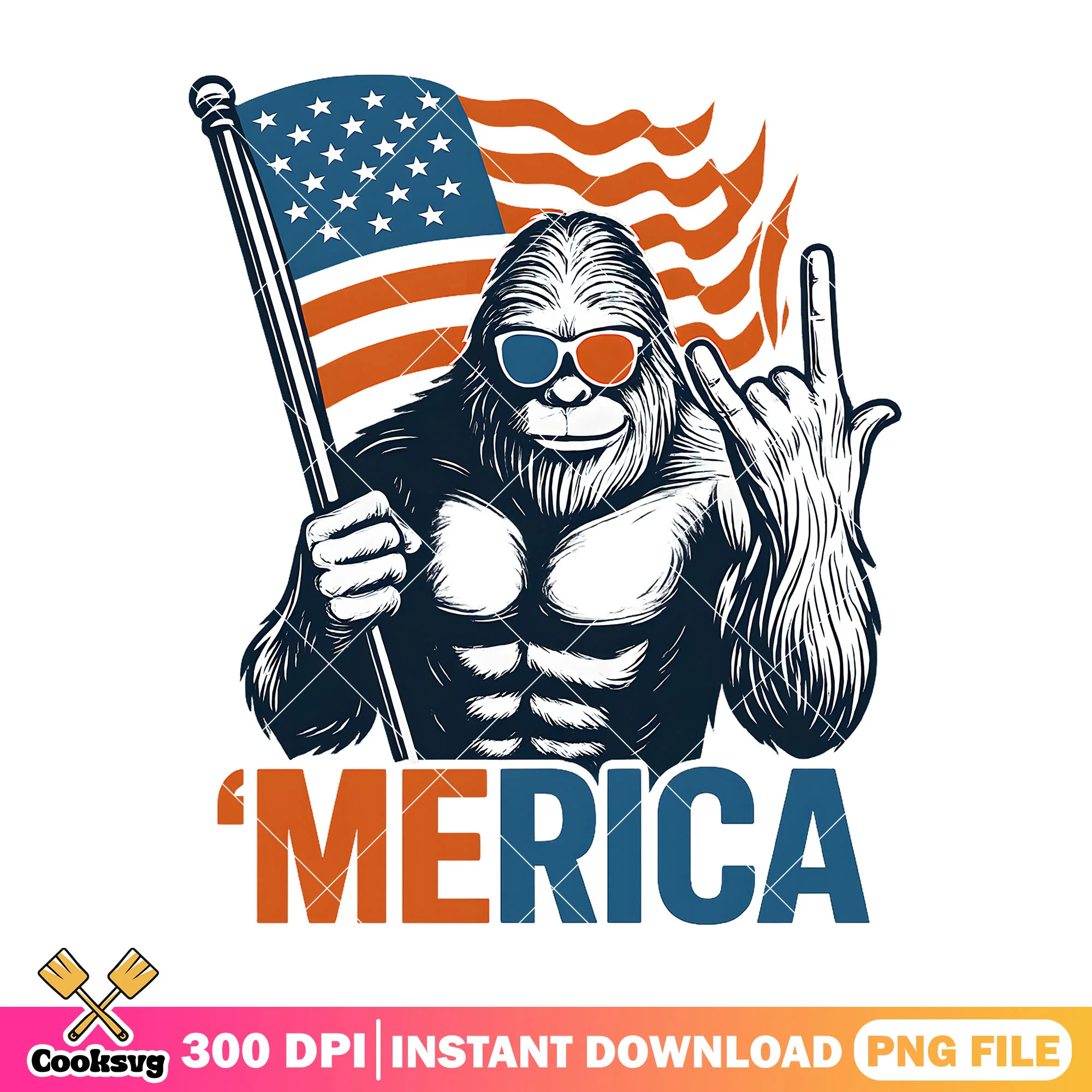Bigfoot love america file png, Merica Bigfoot png, patriotic usa flag png