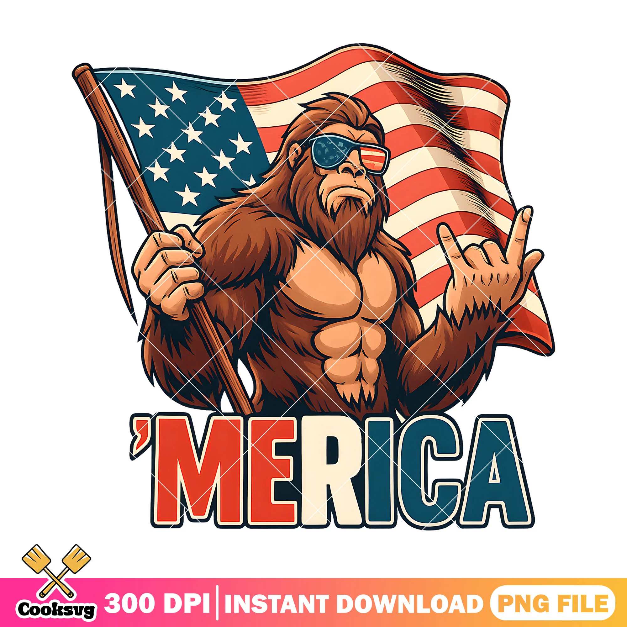 Bigfoot love merica png, Merica Bigfoot png, 4th of July png